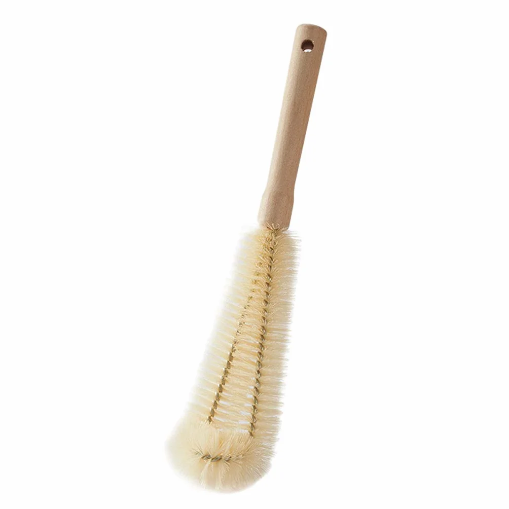 Brosse à biberon en forme de L, Brosse de nettoyage cuisine avec poignée en bois, Tasse café thé verre