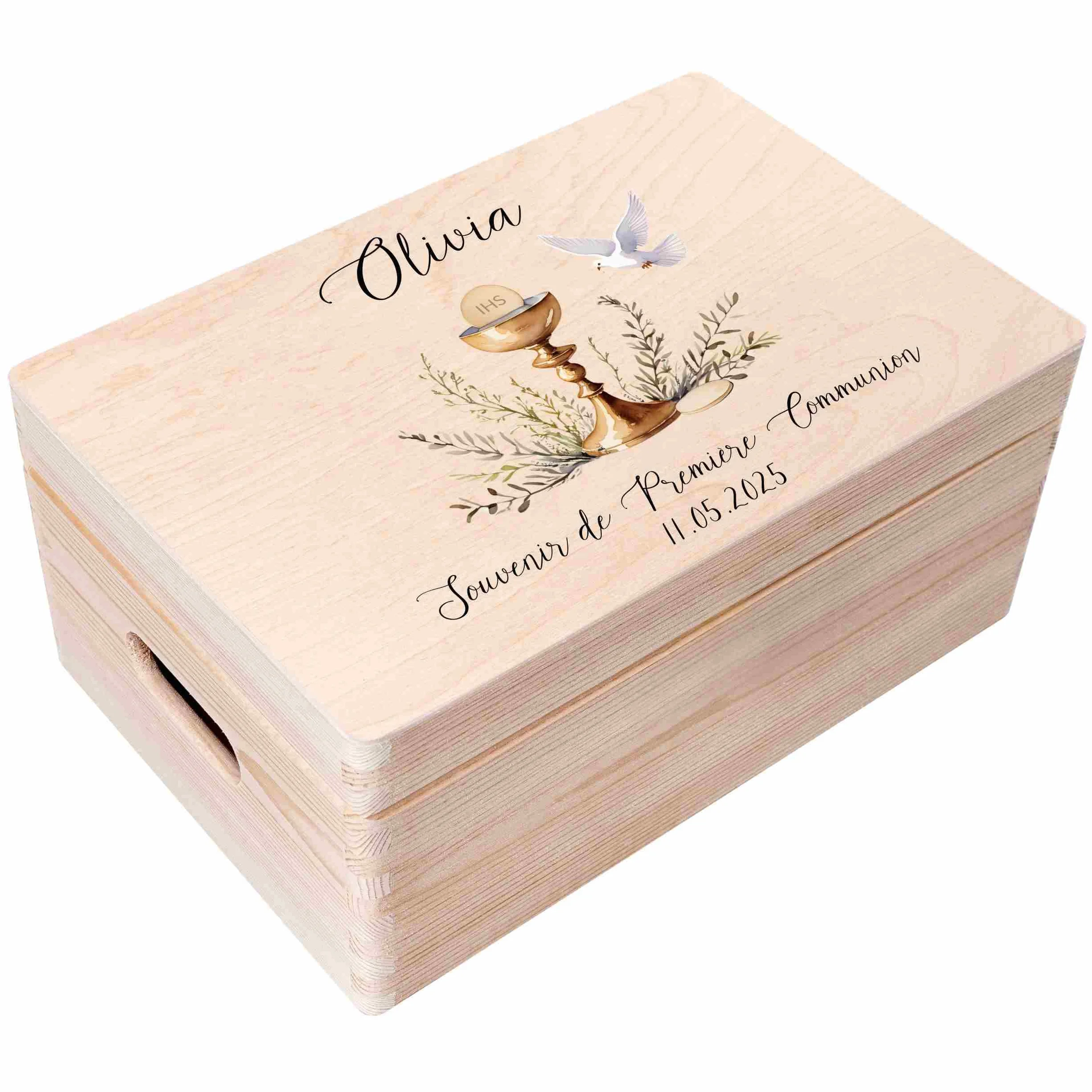 Boîte à Souvenirs en Bois Personnalisée Première Communion Cadeau Calice