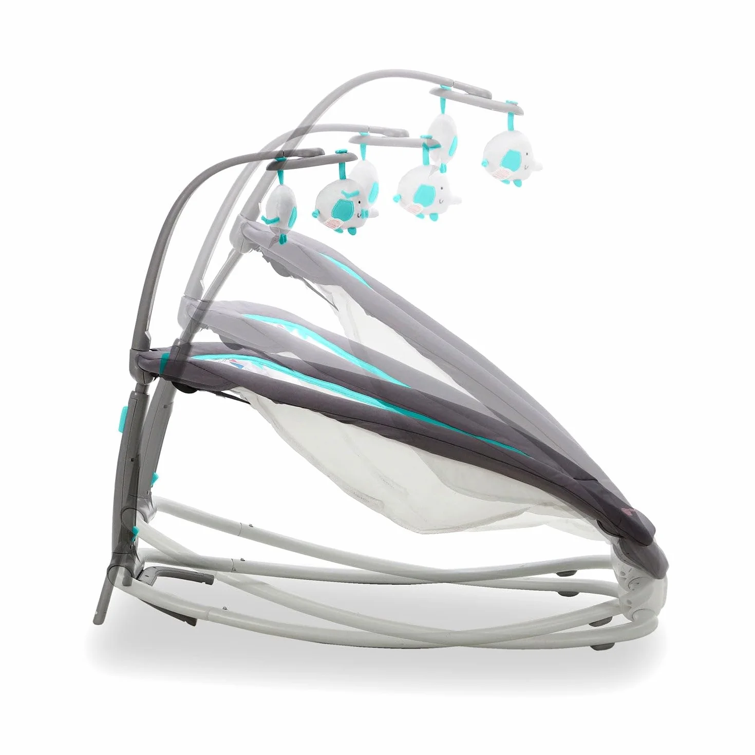 Asalvo Hamac éléphant bébé pliable 4 positions musique vibration harnais 5 points charge max 9 kg Gris Aqua