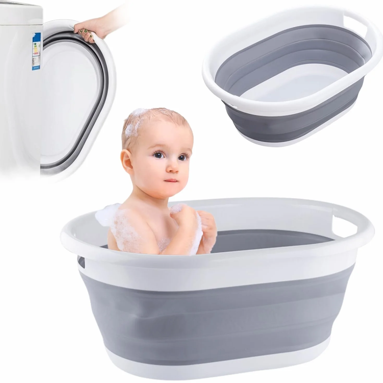 Primabobo Baignoire pliable pour bébé Grand bol Bac de lavage en plastique gris