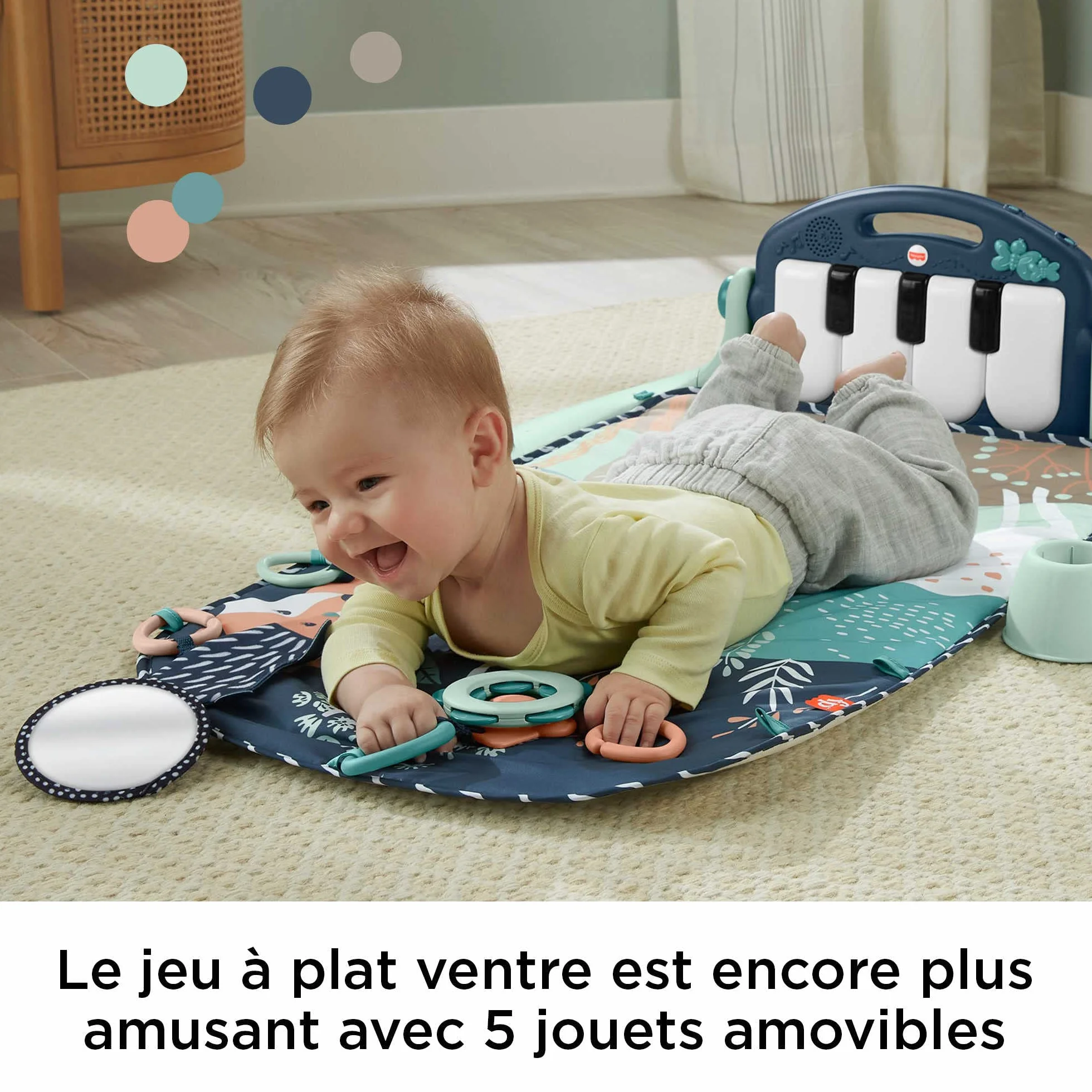 Fisher-Price Tapis d’éveil Piano, Jouet Musical Suspendu, Jeu à Plat Ventre, Animaux de la forêt, Dès la Naissance, HKX37