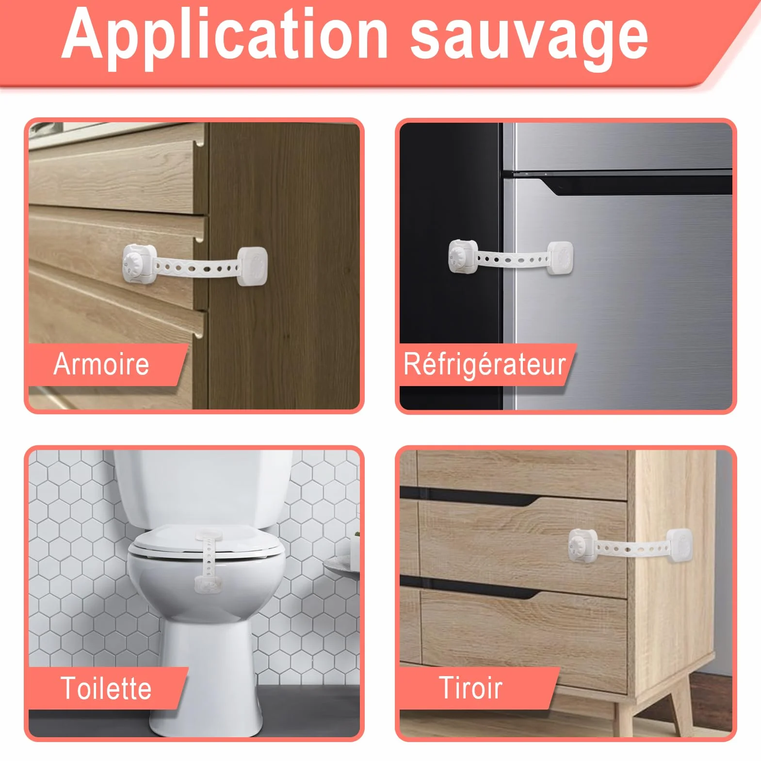 REDTRON Lot de 6 Bloque tiroir sécurité enfant bébé, Verrouillage amélioré, Blanc, sans outil pour tiroir four toilettes réfrigérateur