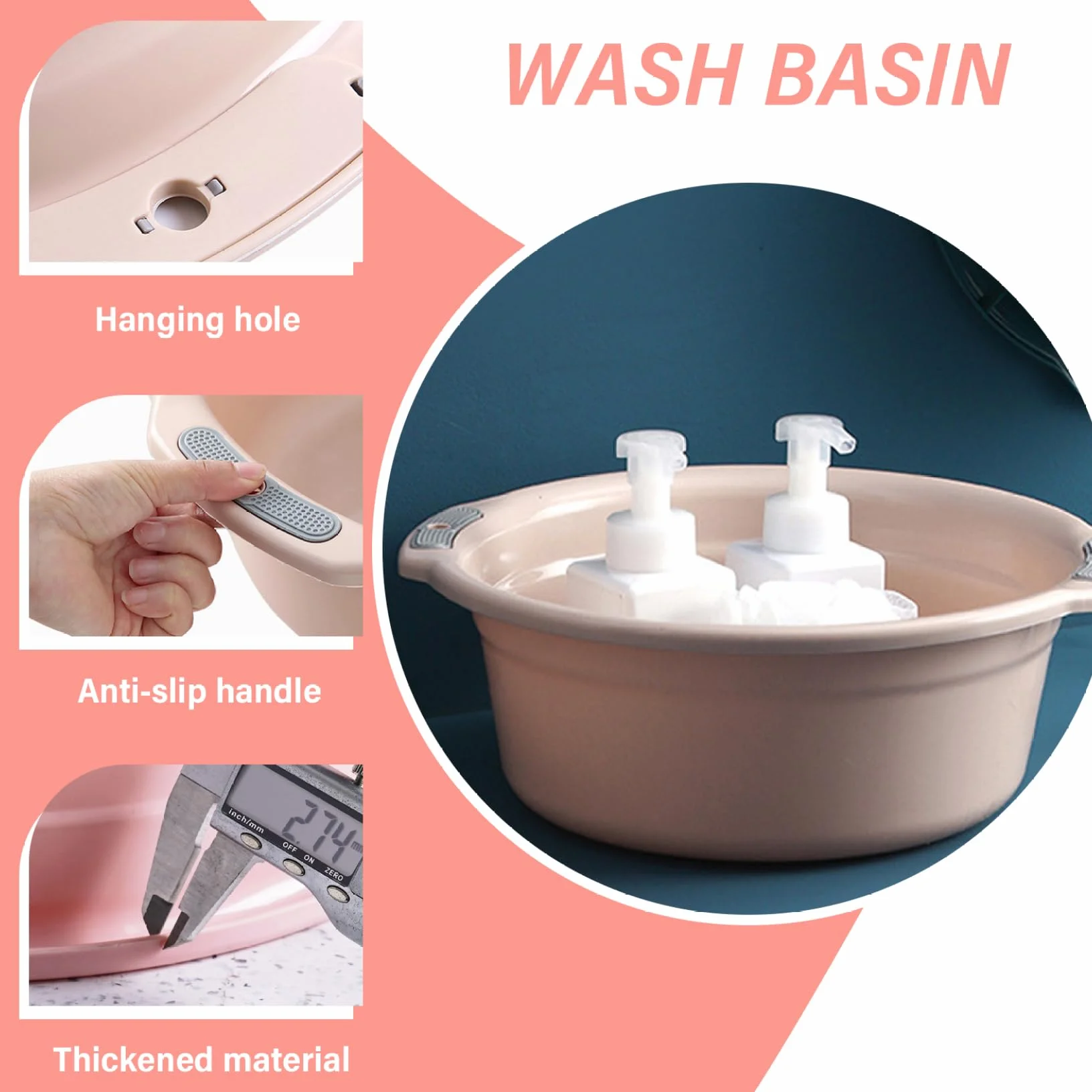 Bassin de lavage en plastique épaissi avec double poignées non glissées empilable grand