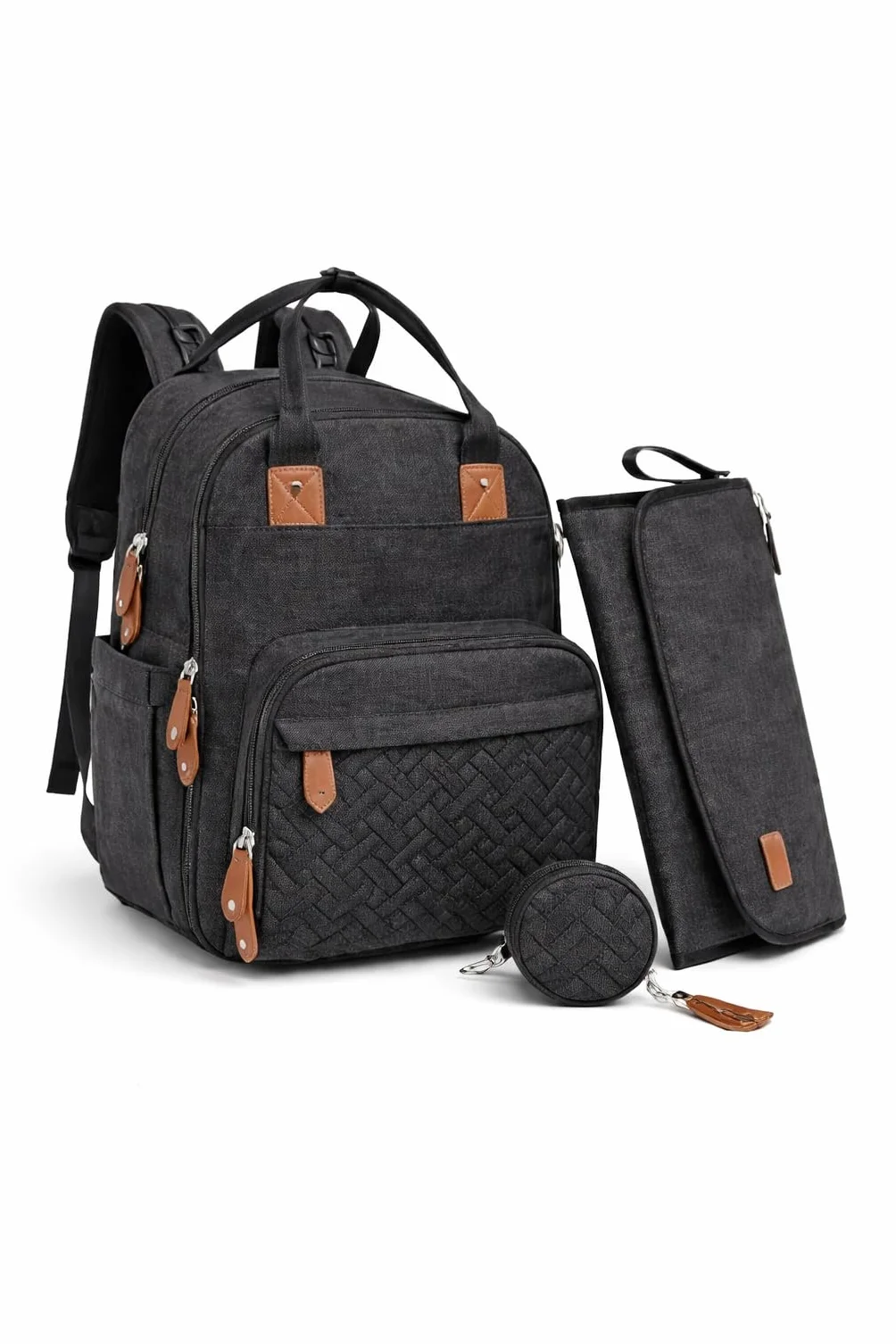 Sac à langer bébé 18 poches grande capacité avec tapis à langer isotherme porte-sucette Noir