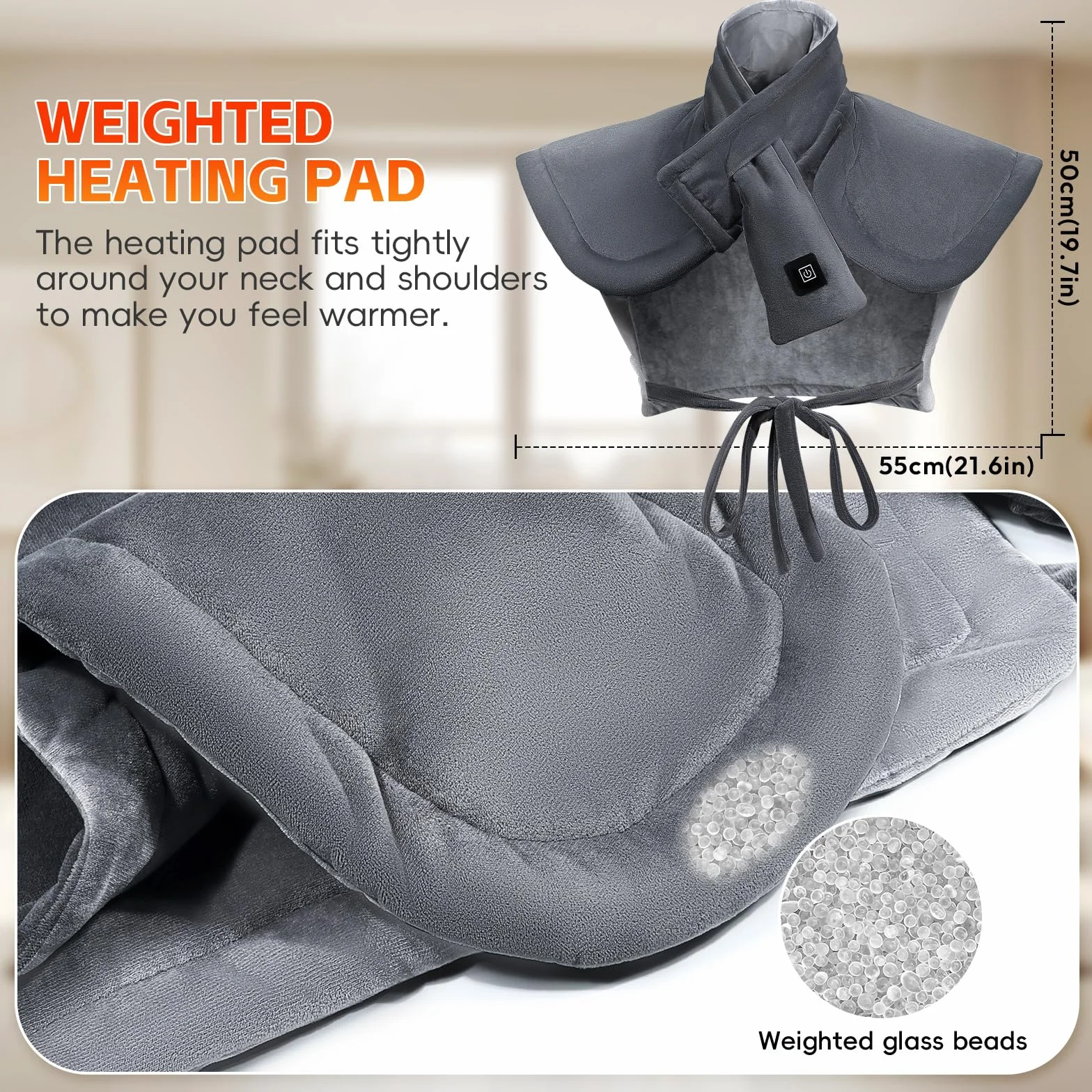 Coussin Chauffant Graphène Cou et Dos 10000mAh 3 Niveaux Réglage Température Arrêt Automatique