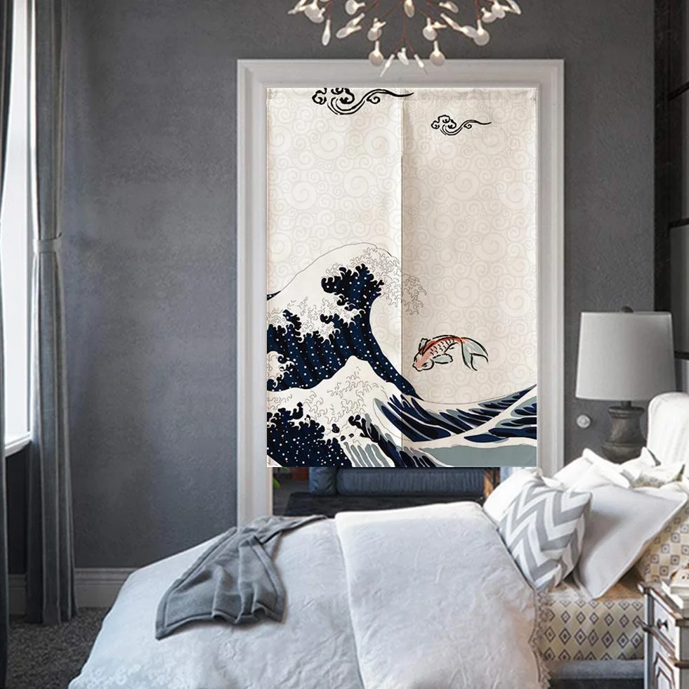 Rideau de Porte Japonais 100% Polyester 90x120cm Séparateur de Pièce Décoration Zen