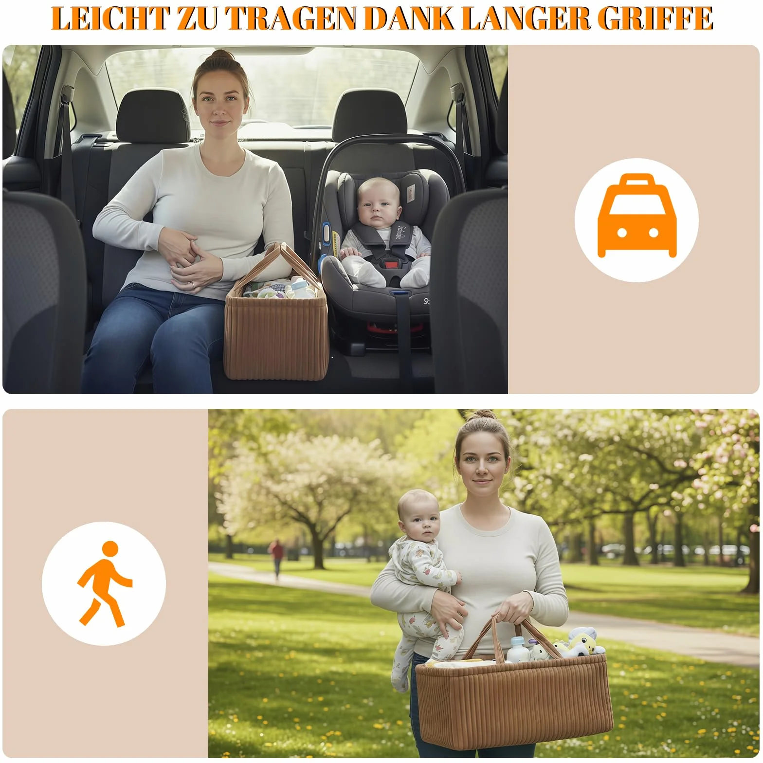 Organiseur de table à langer bébé panier velours côtelé marron foncé