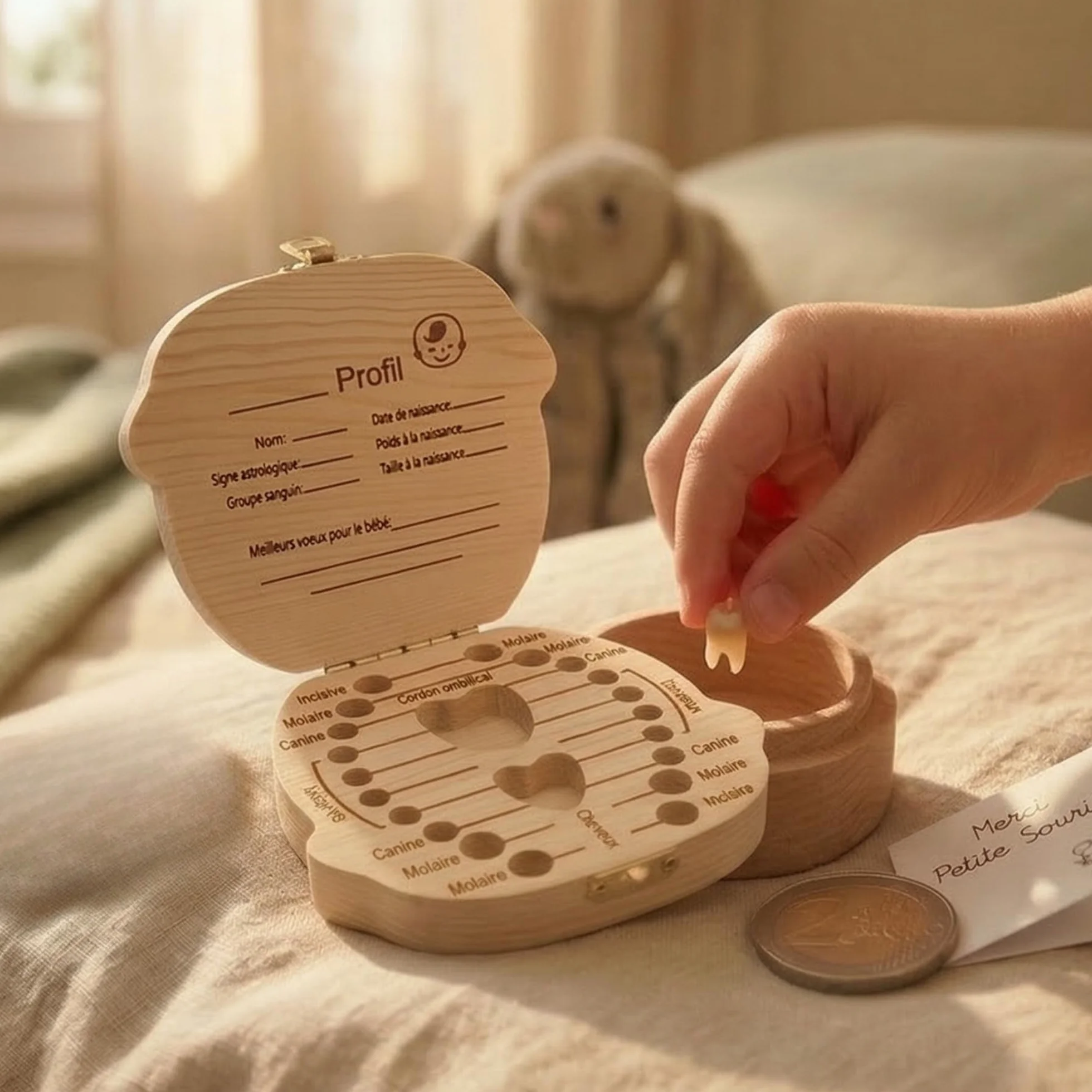 Boîte à Dents de Lait Personnalisée en Bois Coffret Souvenir Bébé Gravure Prénom