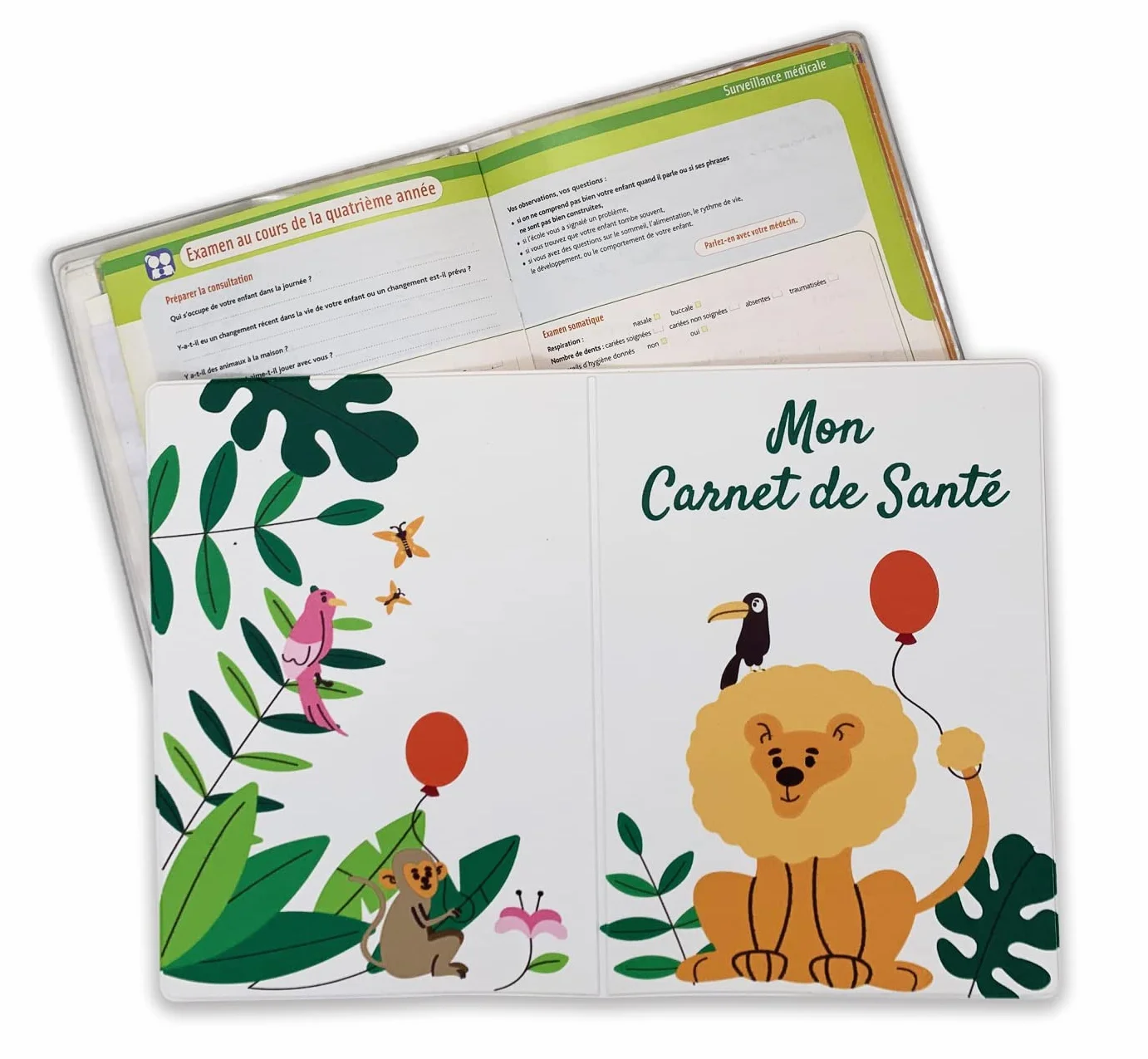 Nemau Protège Carnet de Santé Enfant en Gomme Expansée Fabriqué en France Étui Carnet Bébé Format Maternité Standard Animaux de la Jungle