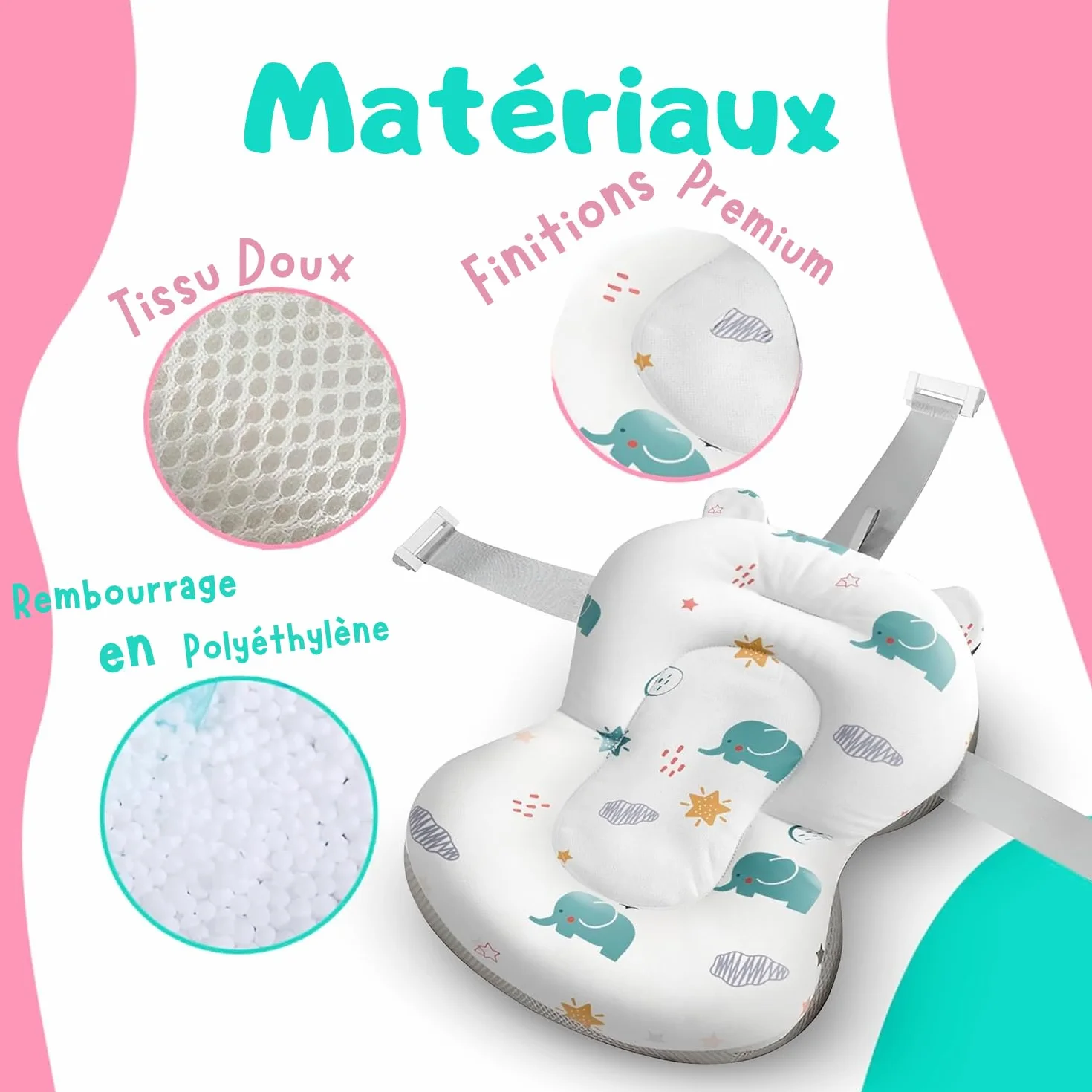 Coussin de Bain Bébé Universel avec Pichet - Réducteur Baignoire Antidérapant Matelas Doux (Blanc)