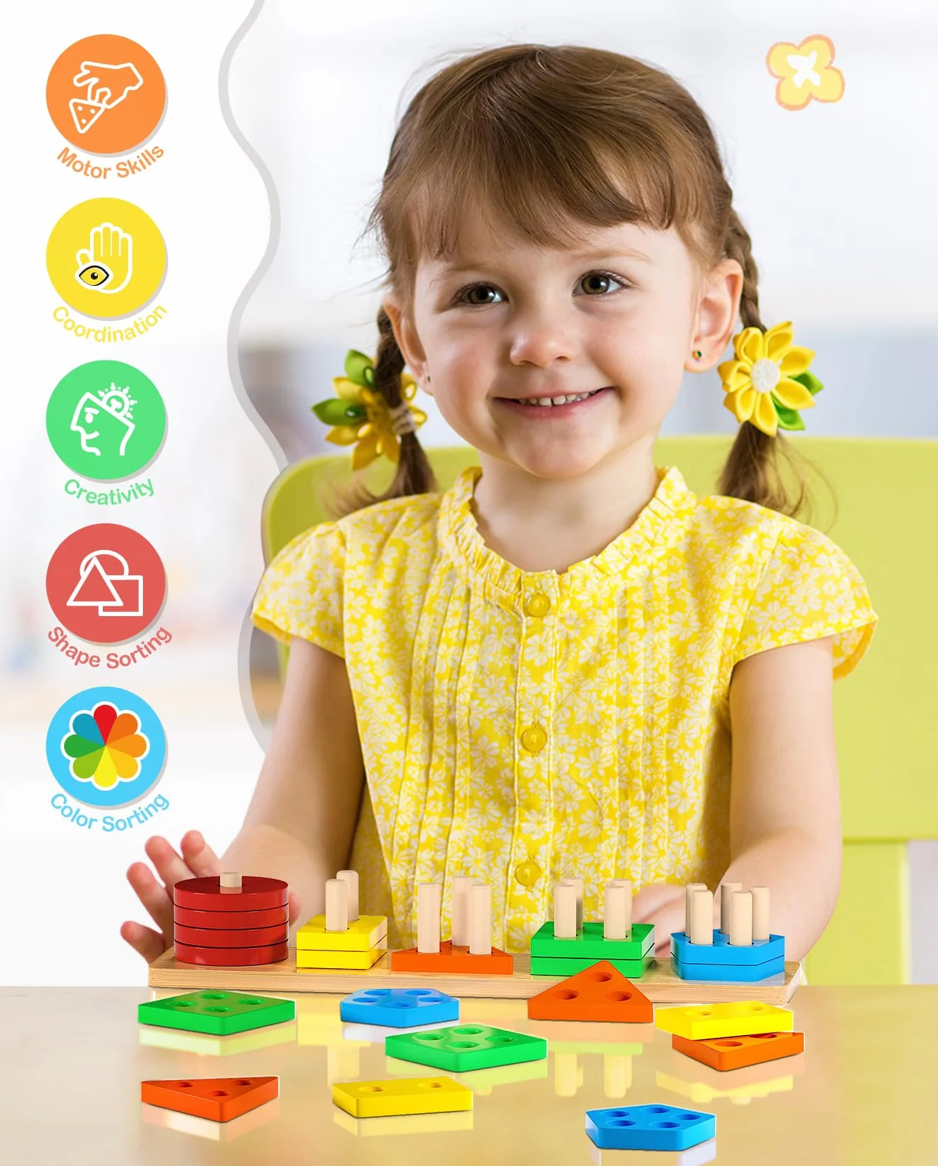 Jeux Montessori Enfant 1 2 3 Ans Jeu Educatif en Bois Puzzle à Empiler et de Tri Cadeau Garçon Fille