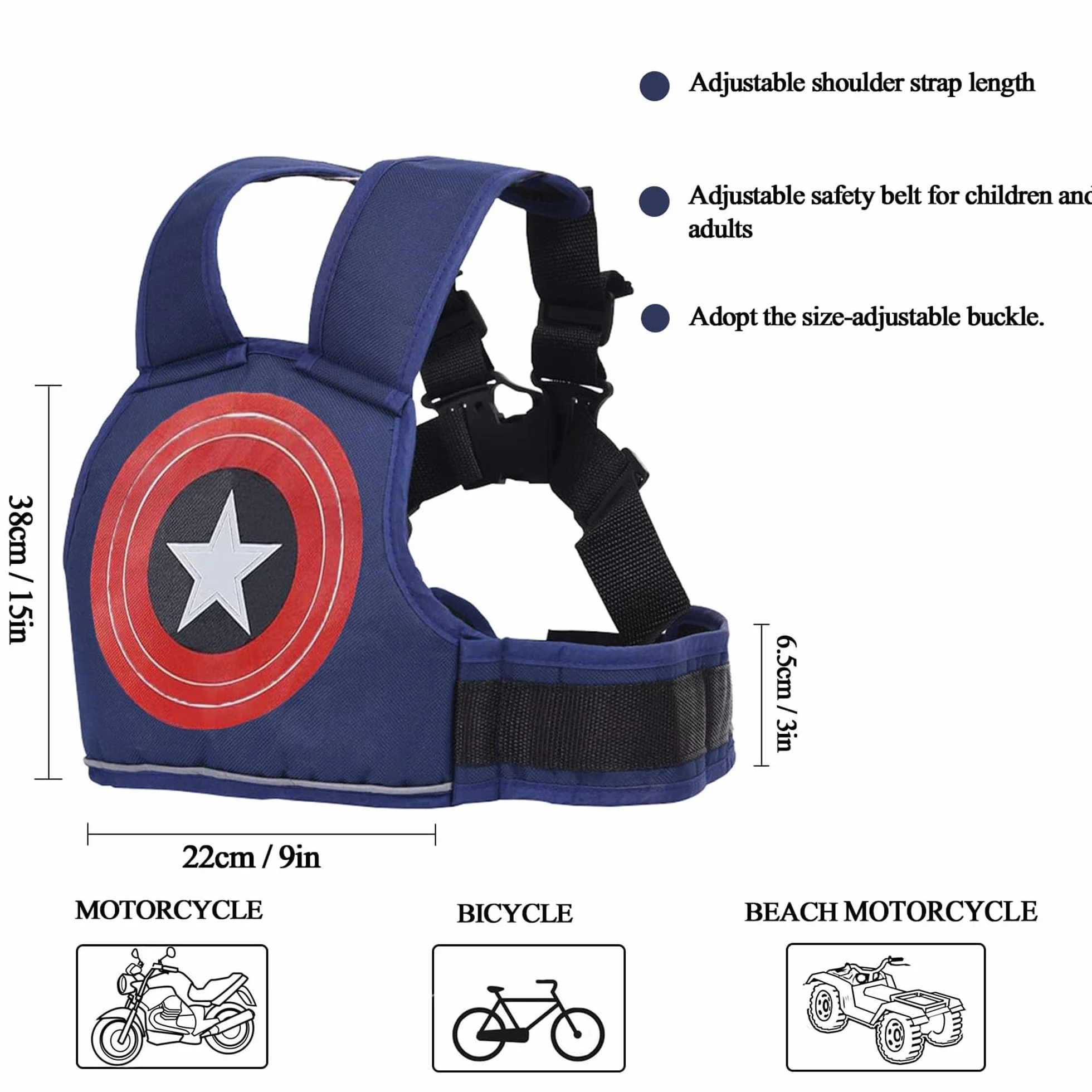 Ceinture de Sécurité Moto Enfants Réglable Haute Résistance Harnais Anti-Chute 2-10 Ans