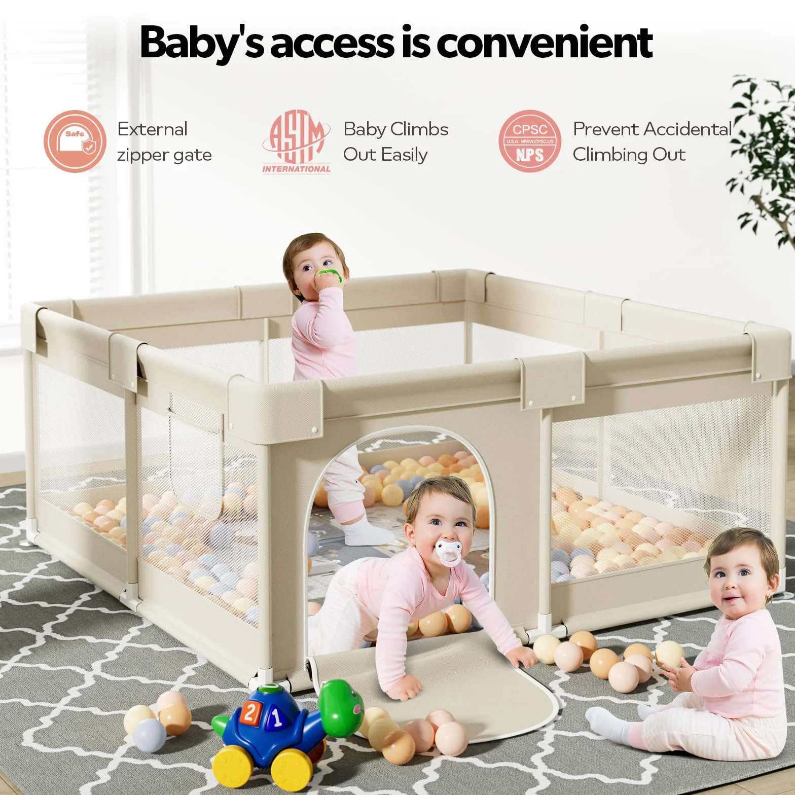 Fodoss Parc Bébé 120x120cm Avec Tapis et Matelas pour Enfant en Bas Âge