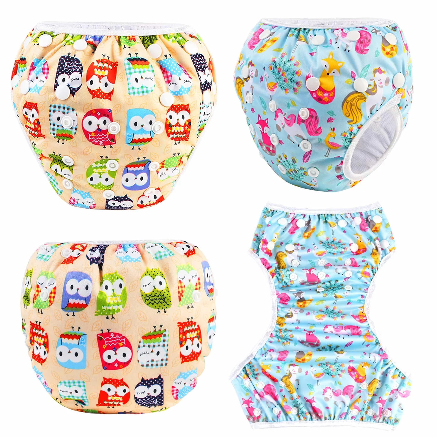 PHOGARY Couches Lavables Bébé Réutilisable Ajustable Anti-fuite Imperméable 3-15kg Chouette Renard