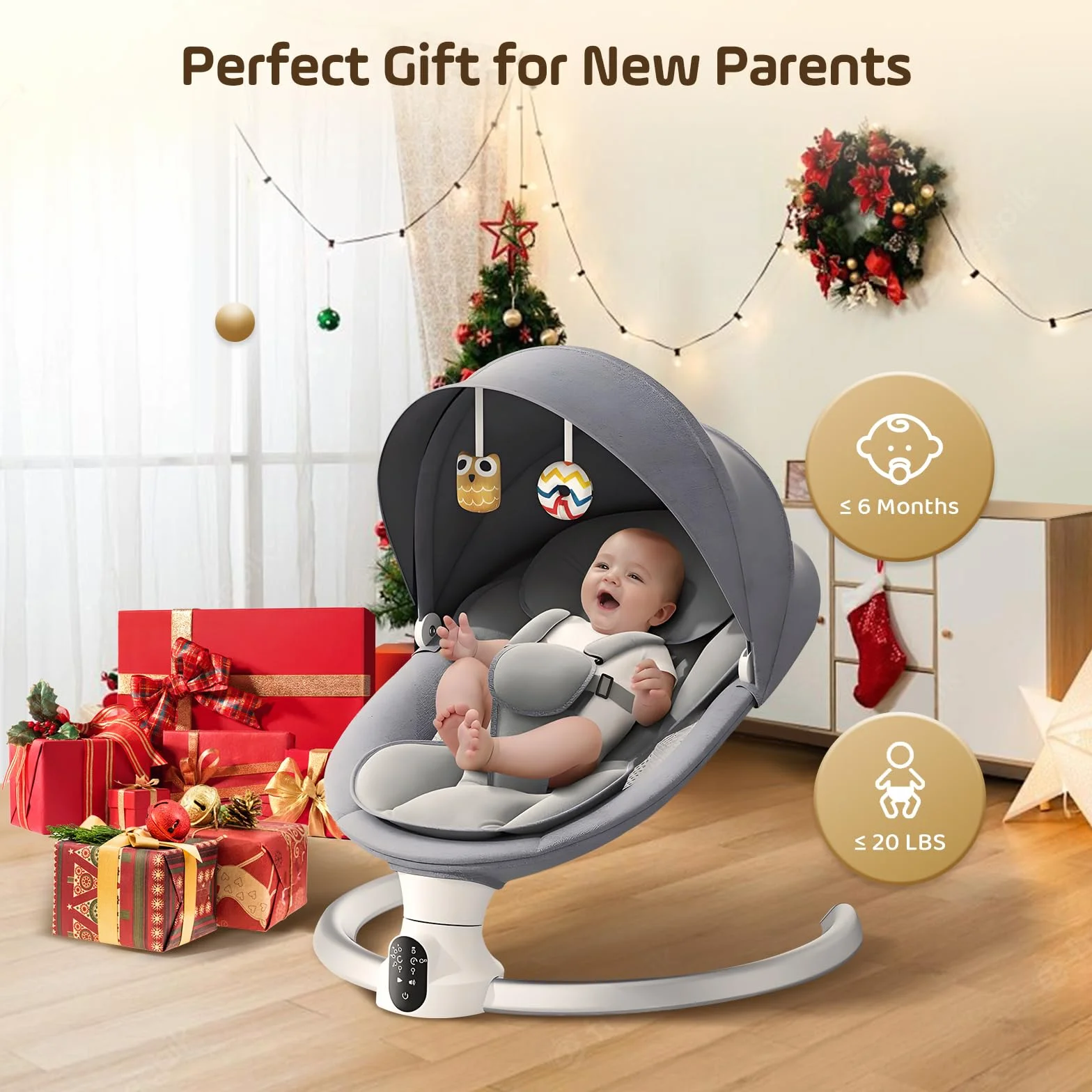 Transat Bébé Électrique Balancelle 5 Amplitudes Vibrations Minuterie Smartphone 12 Musique Naissance 6 Mois