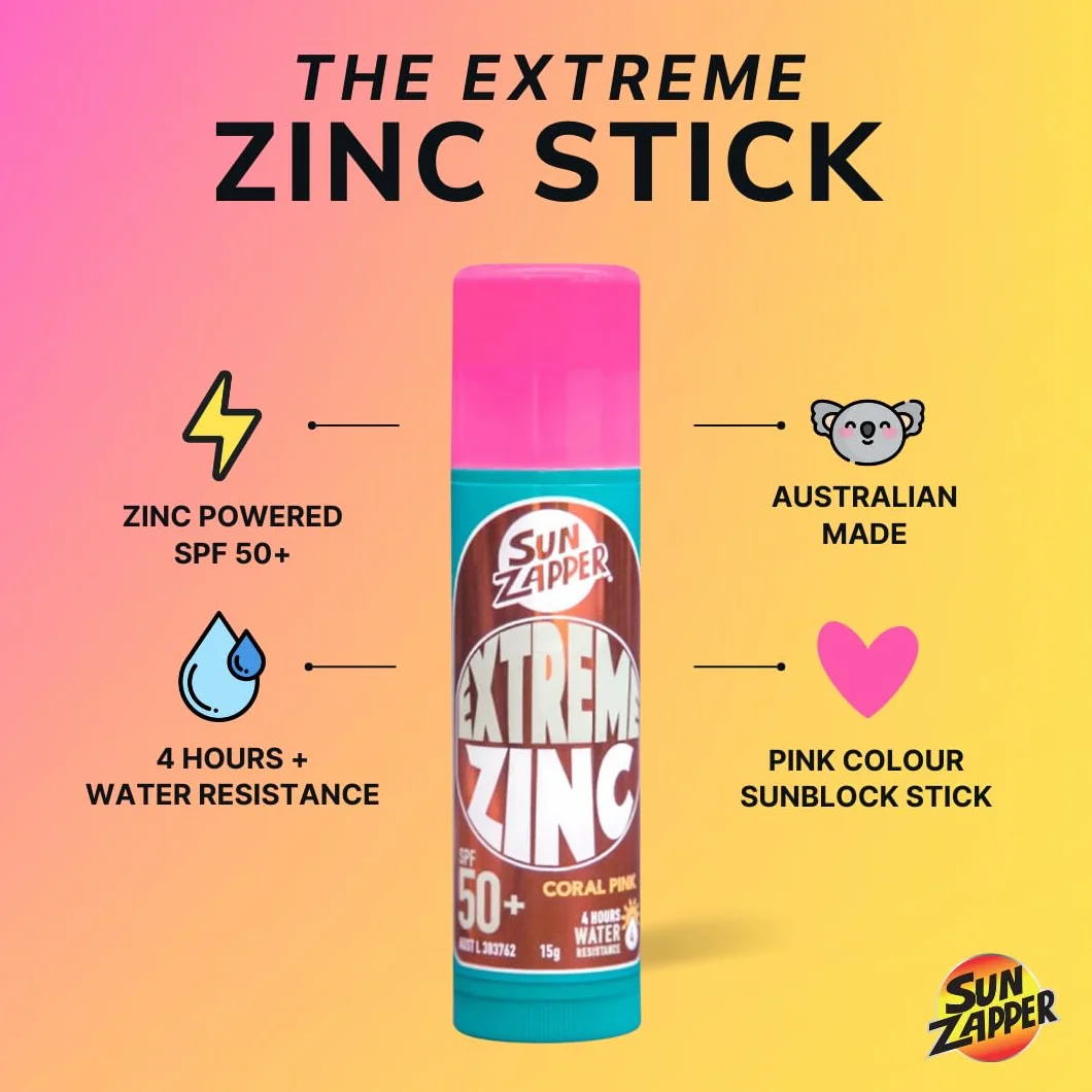 Sun Zapper Zinc Stick SPF50+ Bâton de Protection Solaire Fabriqué en Australie