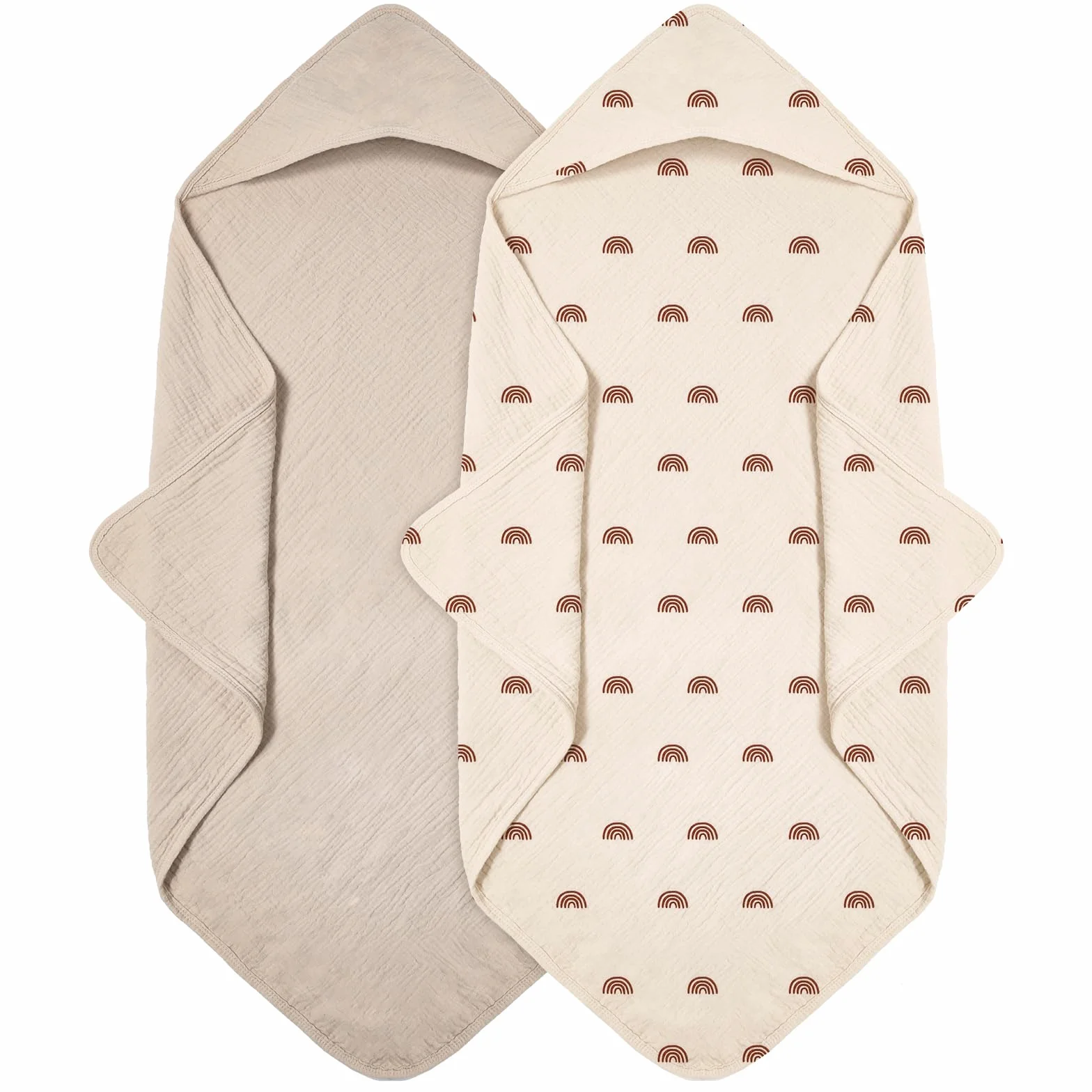 Serviette de Bain Bébé avec Capuche 76 x 76 cm Mousseline de Coton Lot de 2