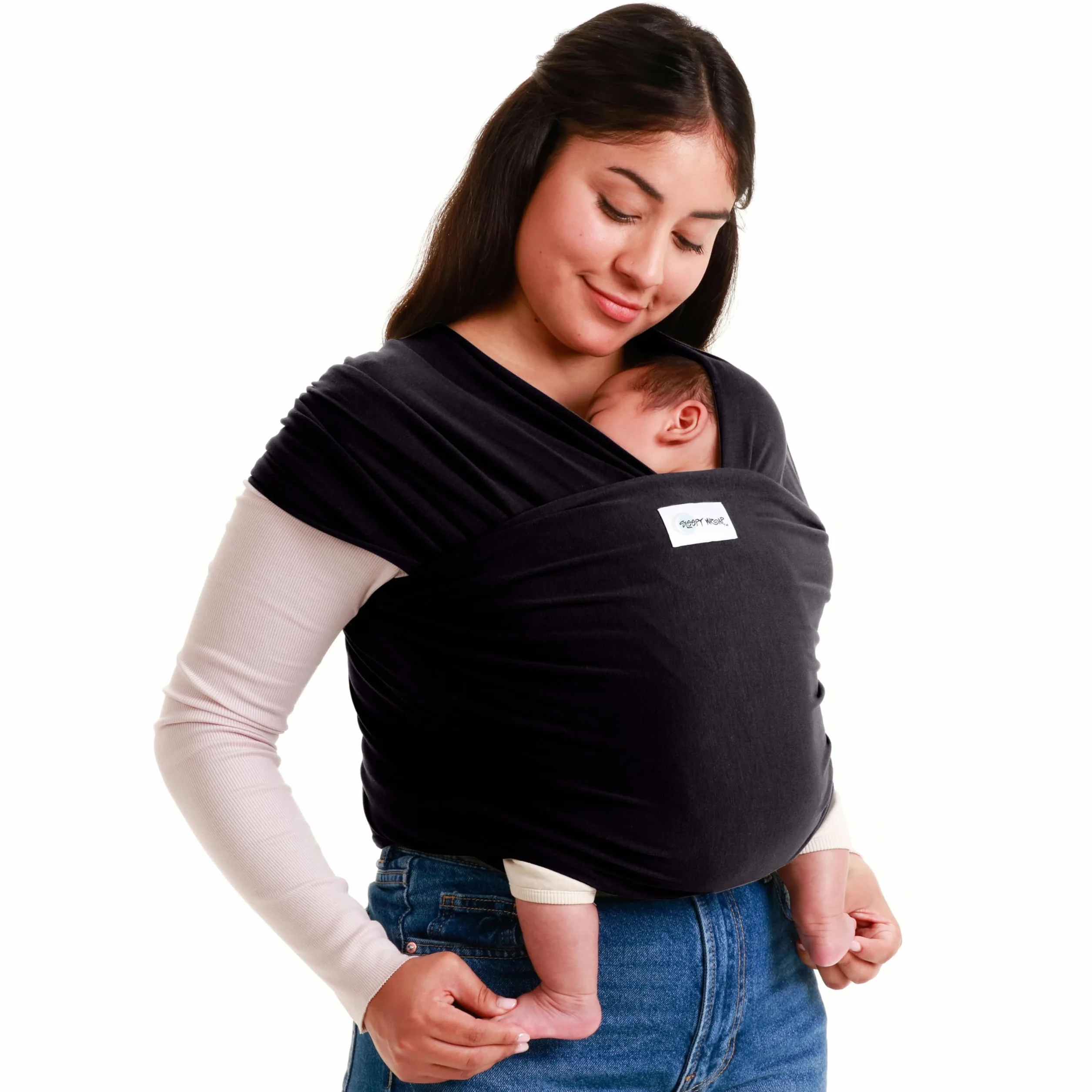 Écharpe de Portage Bébé Sleepy Wrap Noir 3-15 kg Mains Libres Élastique Ergonomique