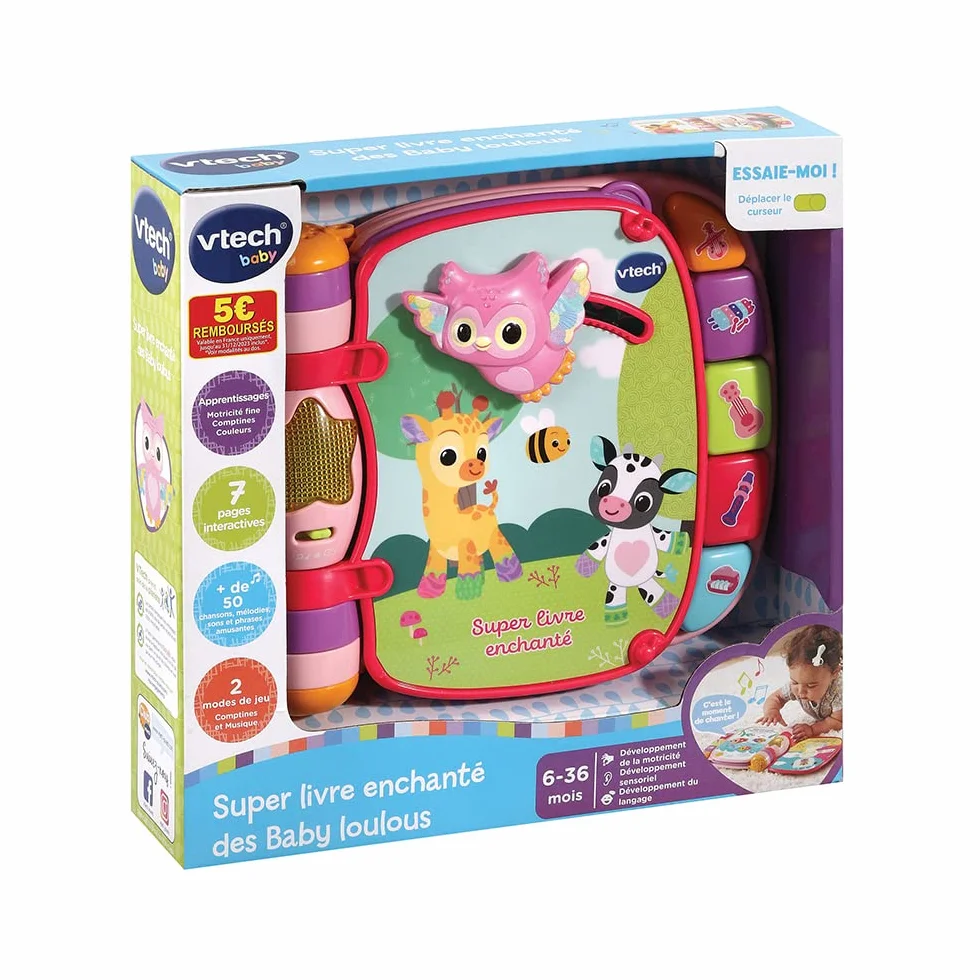 VTech Super Livre Enchanté des Baby Loulous Rose Livre interactif Bébé 6-36 Mois Français