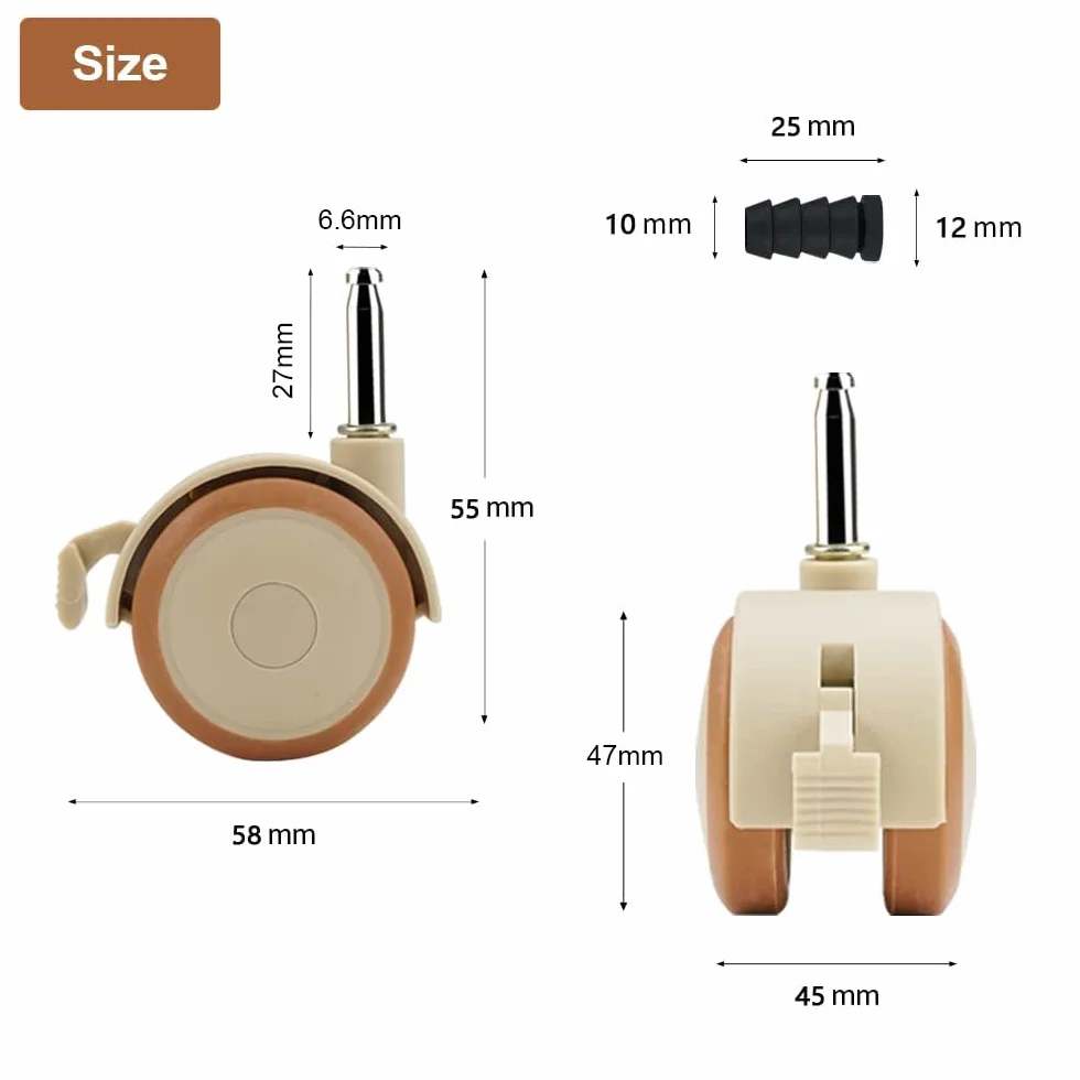 Lot de 4 Roulettes Pivotantes pour Meubles avec Frein 50 mm, Silencieuses en Caoutchouc