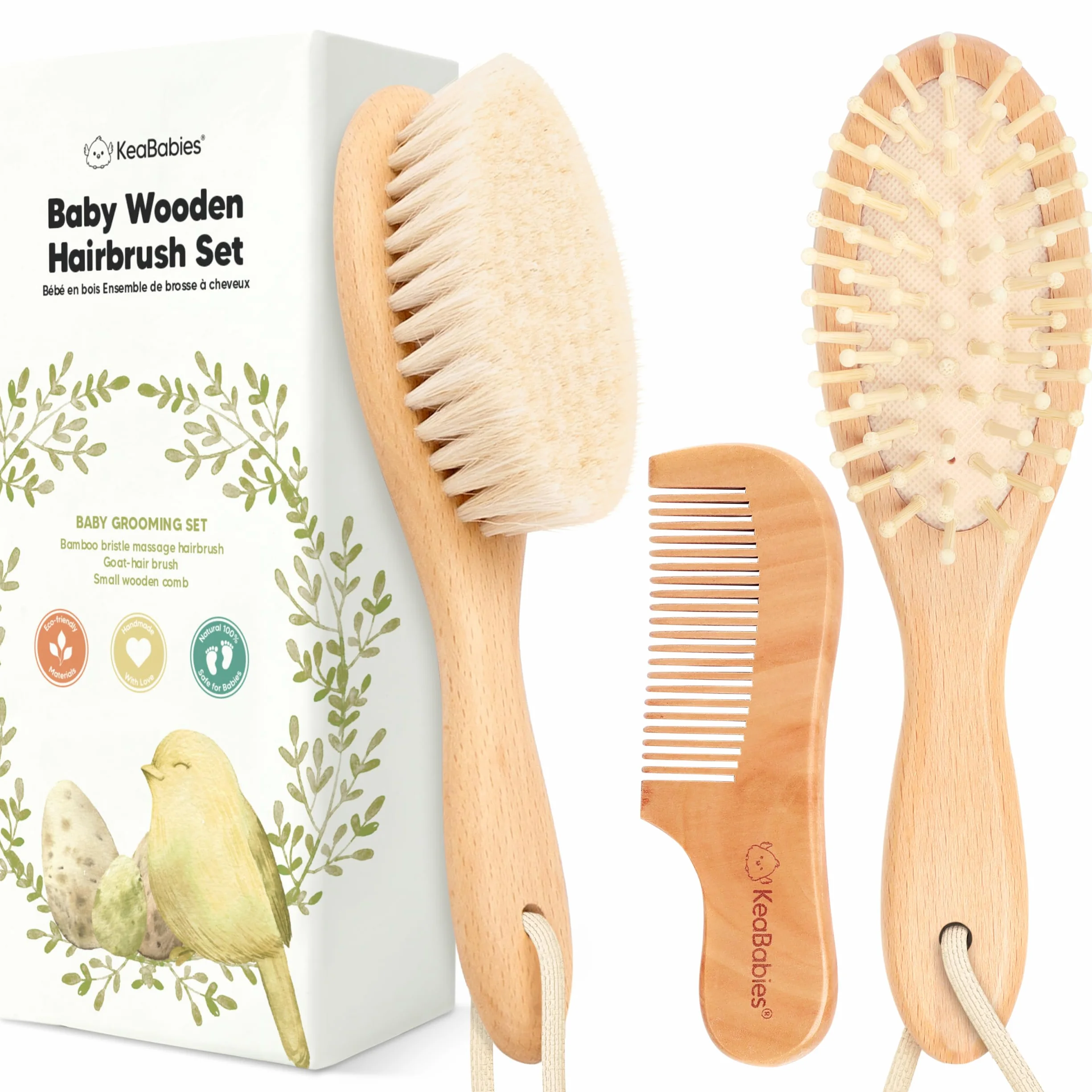 Brosse à Cheveux Bébé Nouveau-né en Bois Naturel avec Poils de Chèvre Doux