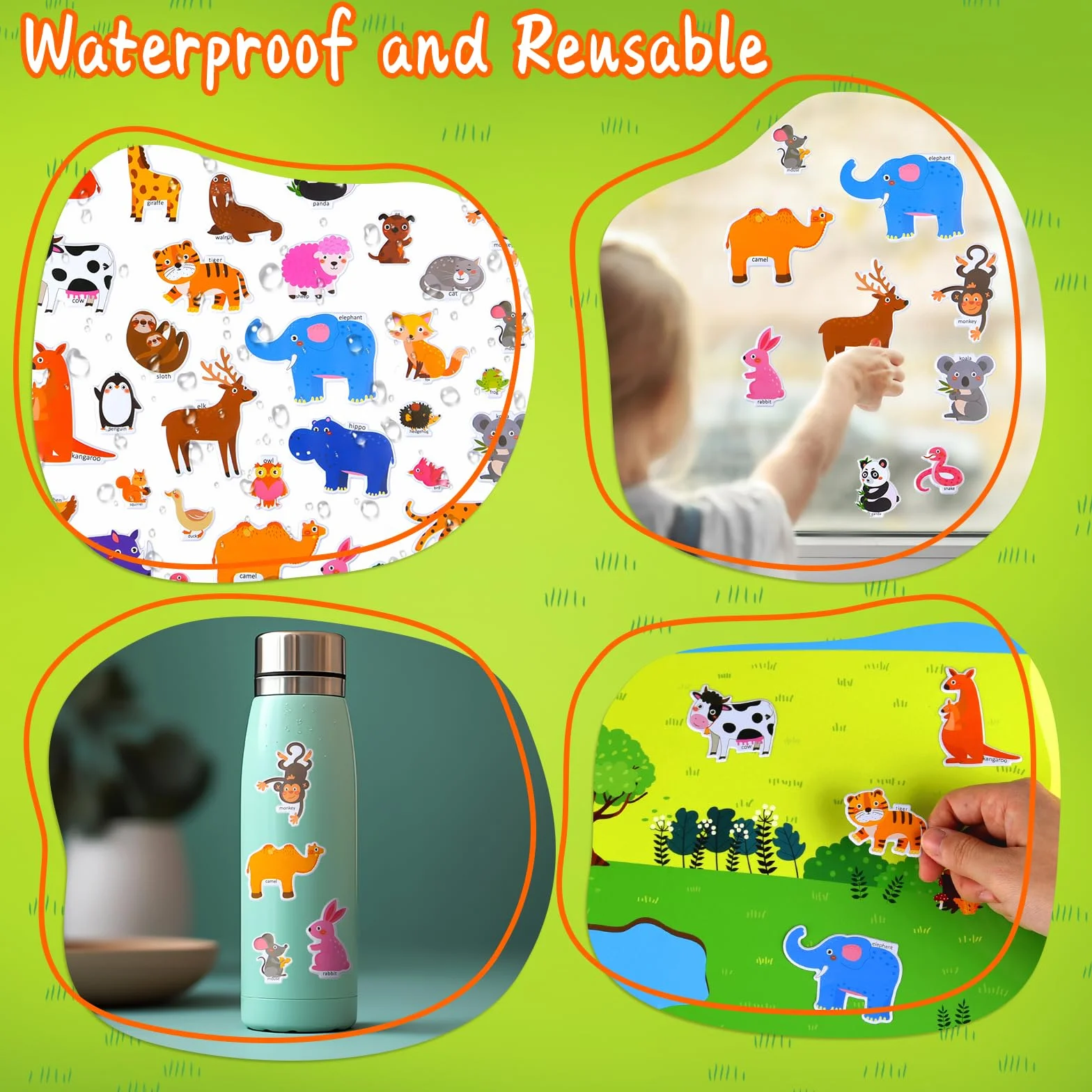 NEBURORA Livre d'autocollants gonflés réutilisables pour enfants, 88 autocollants animaux, jouets éducatifs de voyage