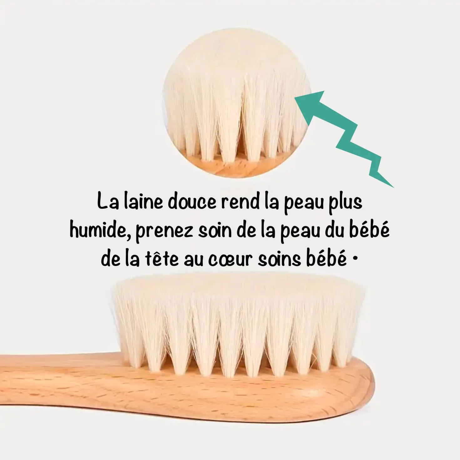 Peigne et Brosse à Cheveux pour Bébé en Laine et Bois Personnalisé, Accessoires de Soin Nouveau-né