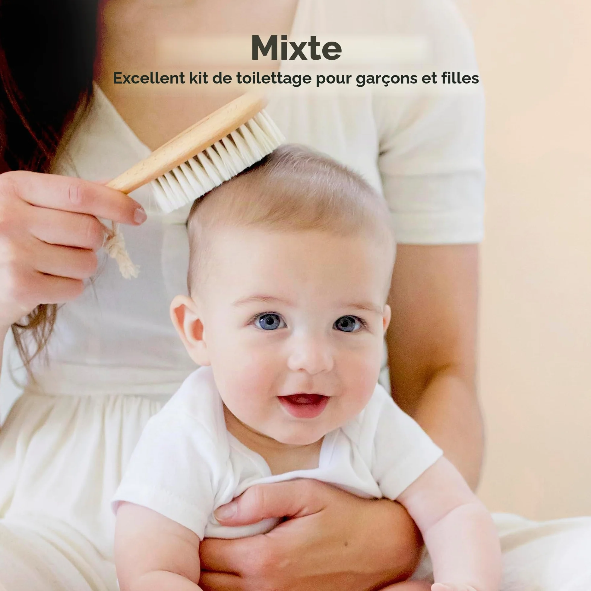 Brosse à Cheveux Bébé Nouveau-né en Bois Naturel avec Poils de Chèvre Doux