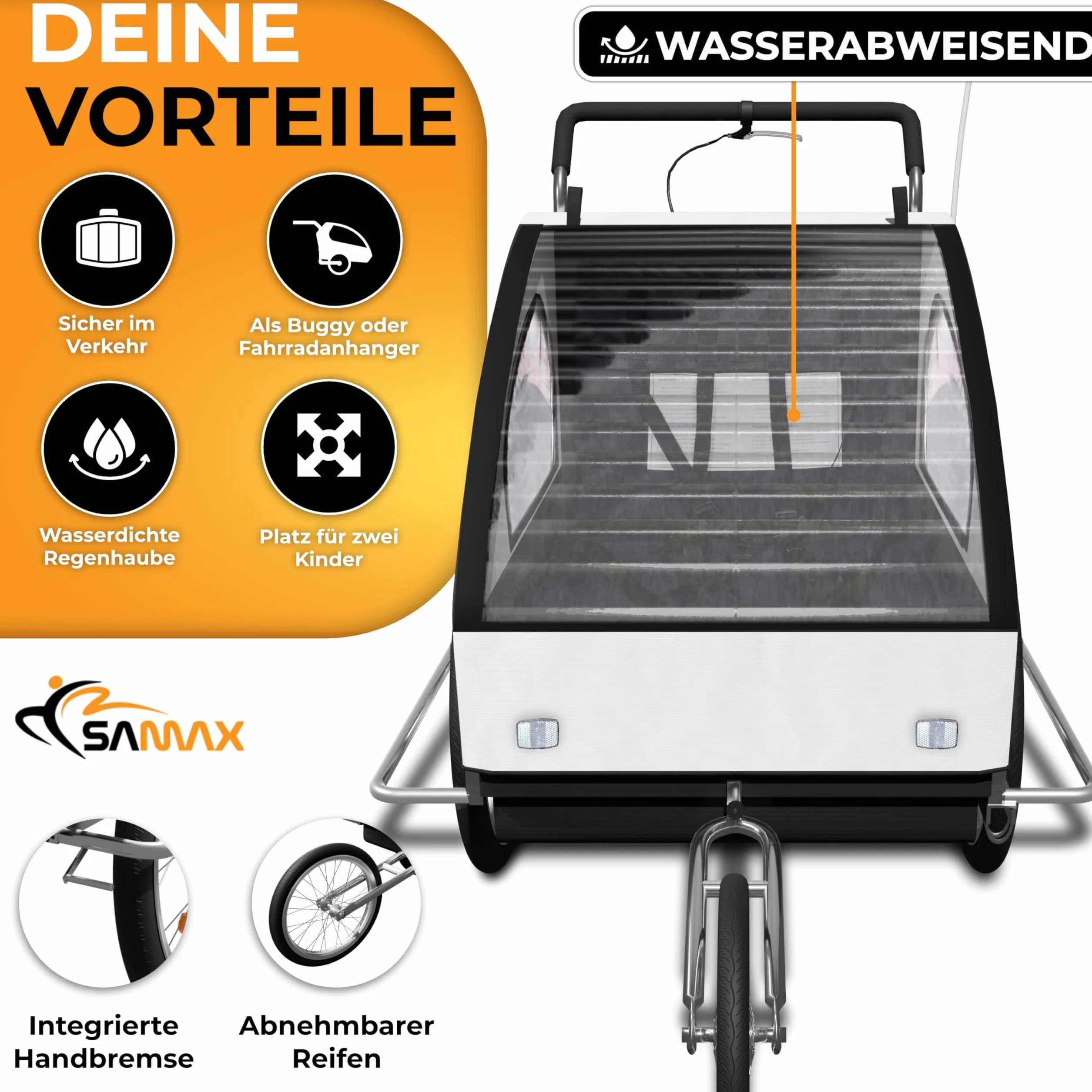 CONVERTIBLE JOGGER REMORQUE VELO 2EN1 JUSQU'A 2 ENFANTS AMORTISSEUR