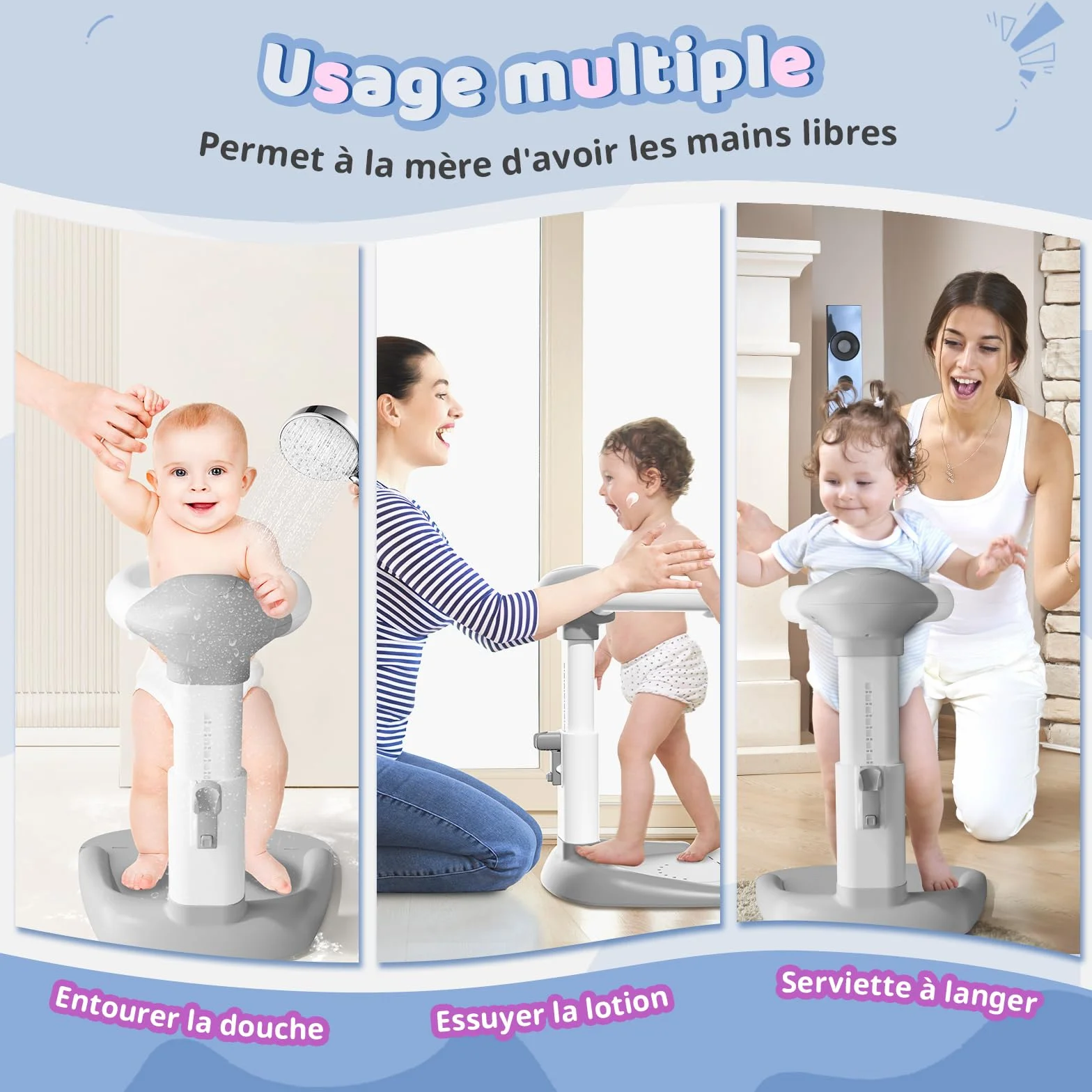 COOSEYA® Baignoire bébé avec support de douche réglable anti-pincement pour bébé debout