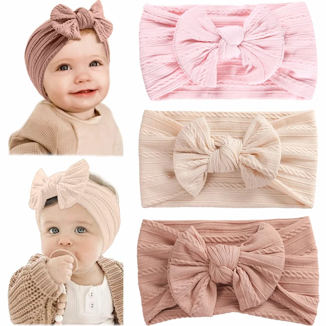 Lot de 3 Bandeaux pour Bébé Fille en Nylon avec Nœuds