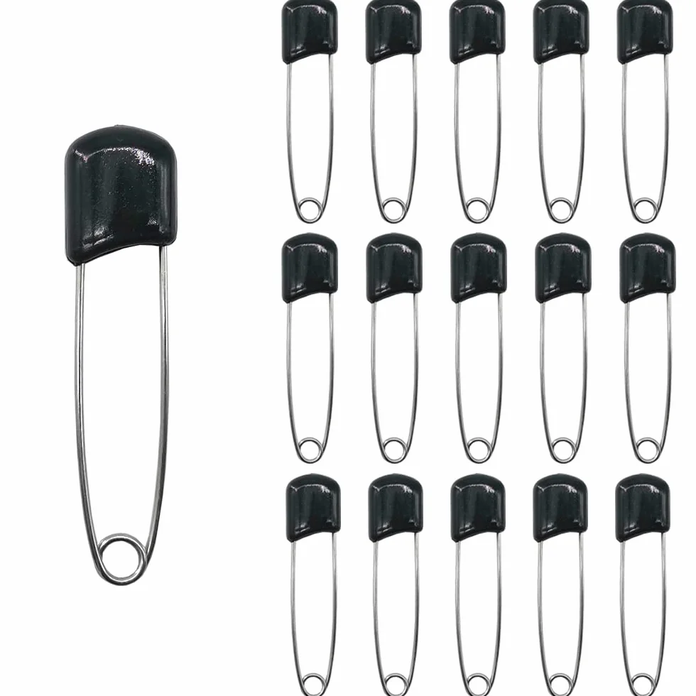 Épingles à couches 5,5 cm plastique noires lot de 50 avec fermeture de verrouillage