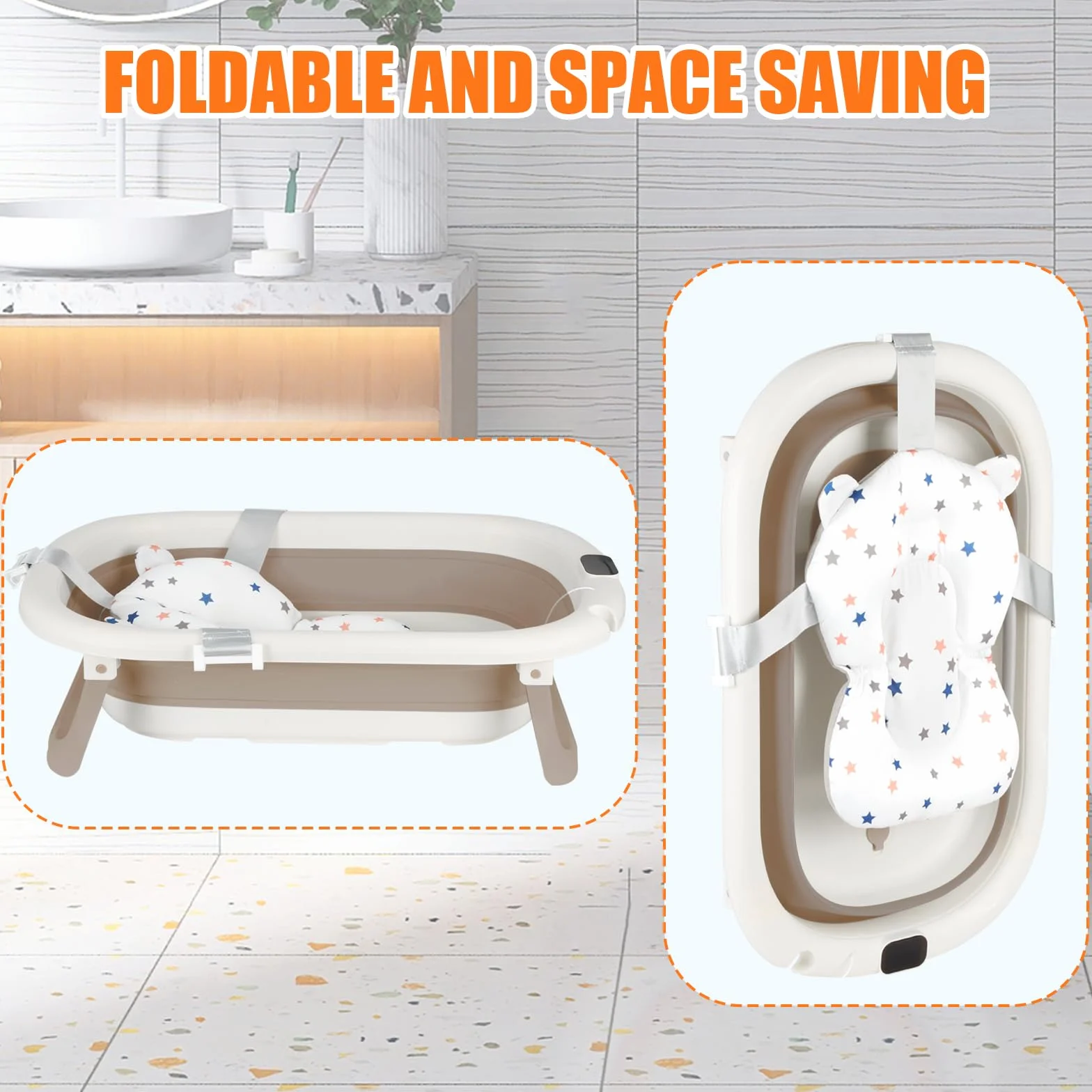 Baignoire Enfants Pliable XXL avec Transat de Bain et Thermomètre Intégré Baignoire Sur Pied Cadeau Naissance