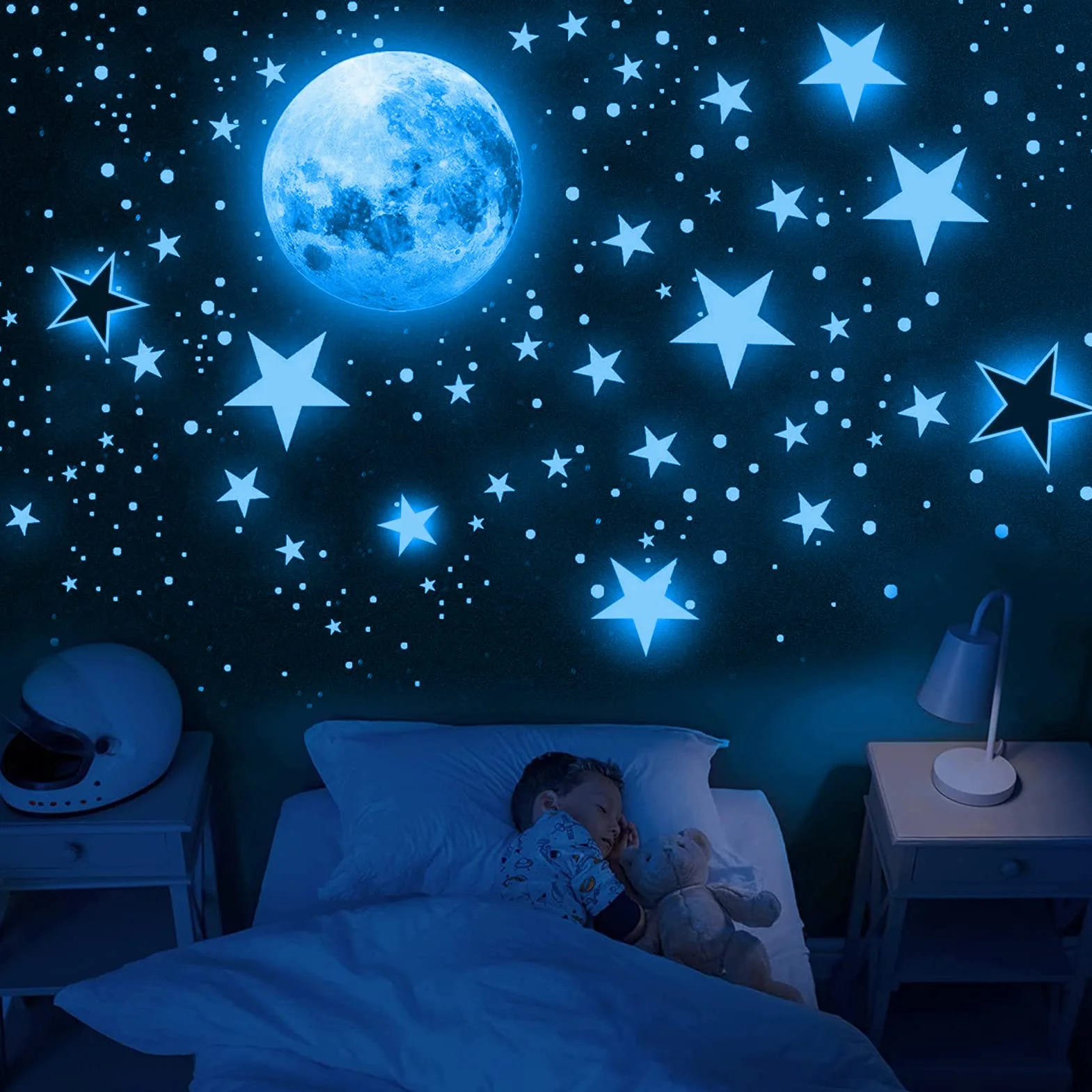 Autocollants Lumineux Phosphorescents Lune Étoiles Stickers Muraux Enfants Décoration Chambre Plafond 1109 Pièces