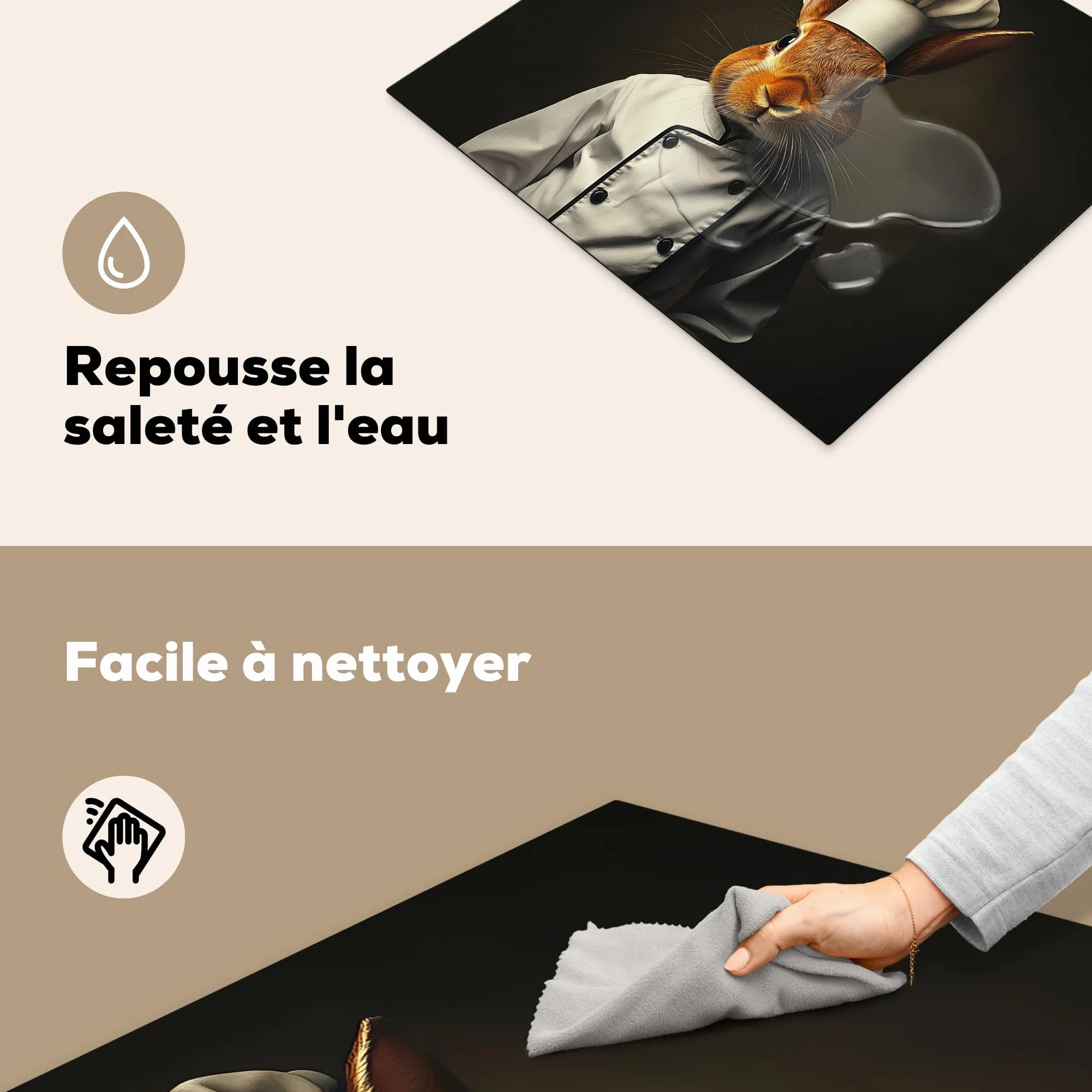 Protection Plaque Induction 60x52 cm KitchenYeah Cache Protège De Cuisson Lapin Cuisinier