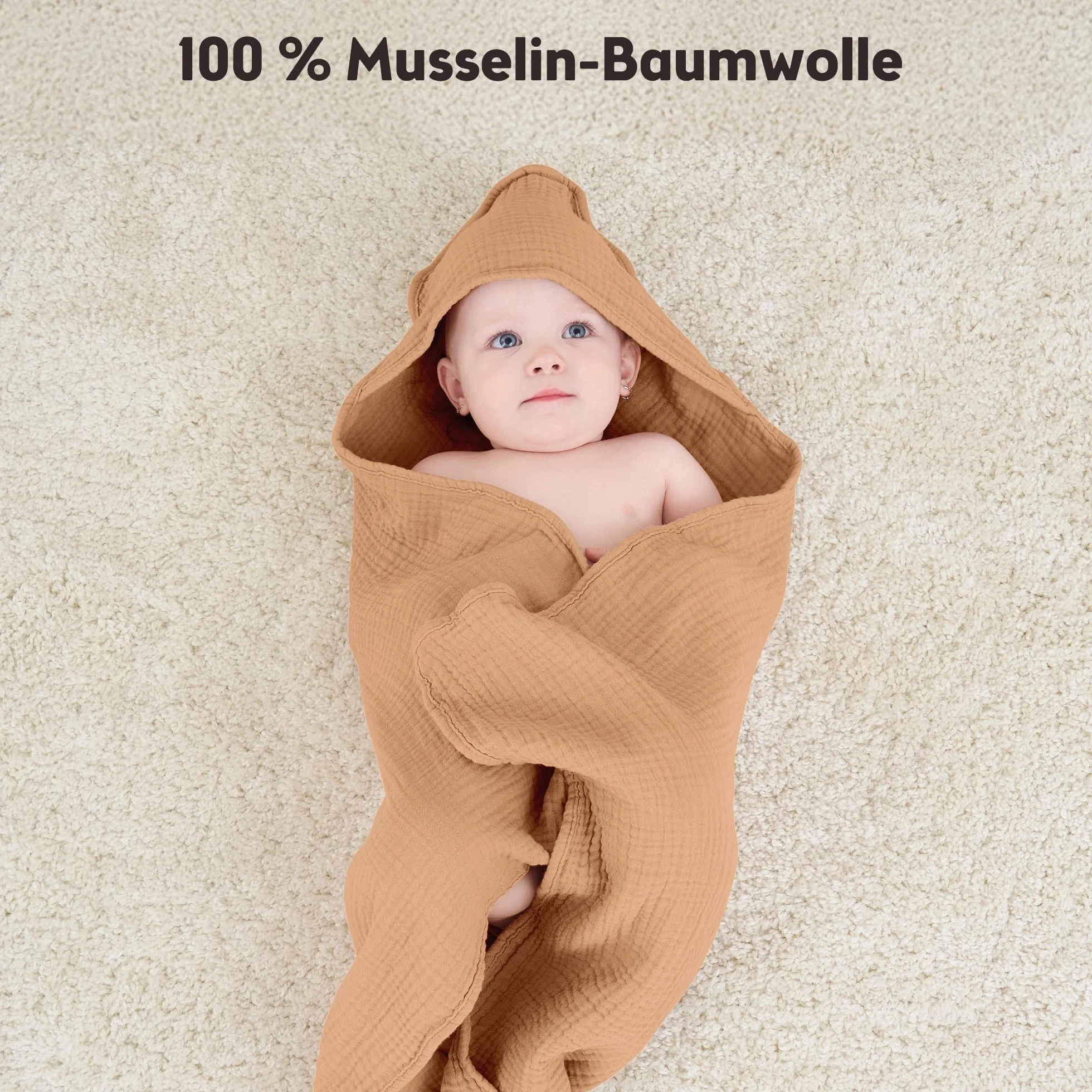 Lot de 2 Serviettes de Bain à Capuche pour Bébé en Mousseline de Coton Doux et Absorbant (Lune Brune)