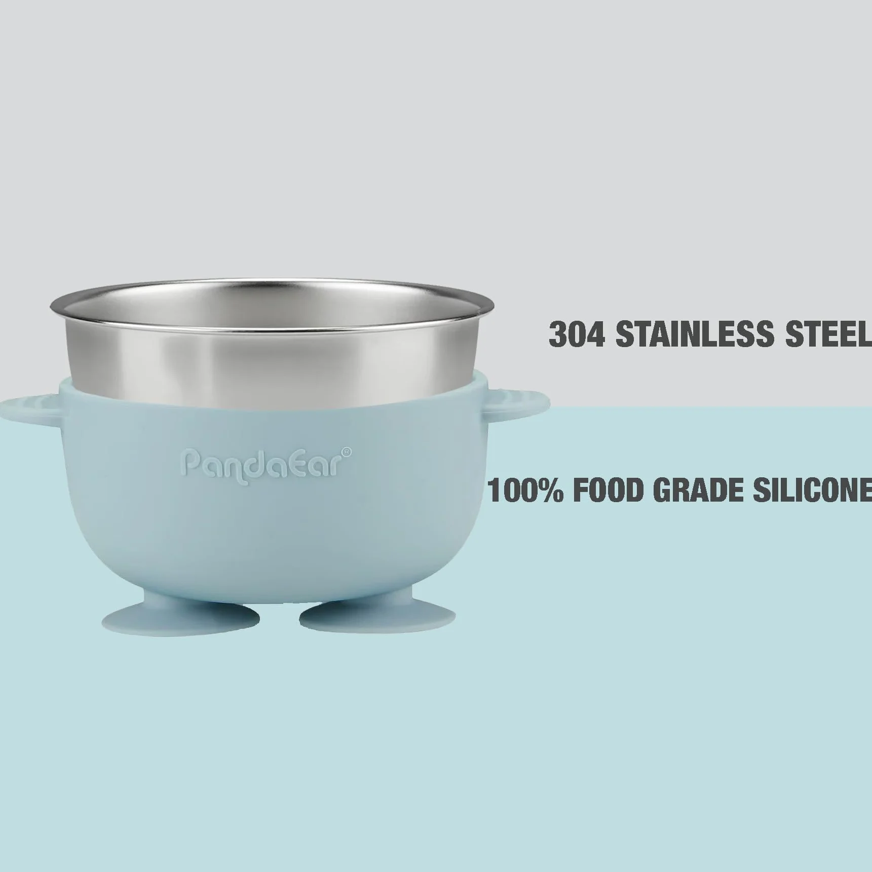PandaEar Assiettes et Bols à Ventouse en Acier Inoxydable pour Bébé, Lot de 8 avec Cuillère et Fourchette en Silicone, DME (Rose & Bleu)