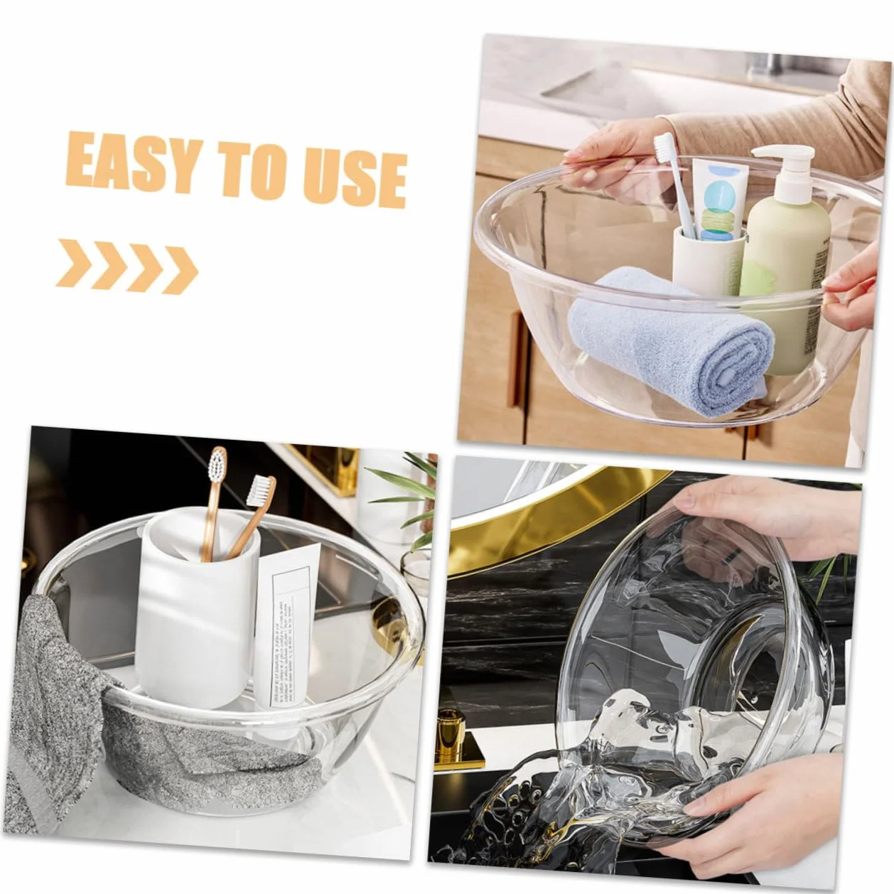 Vasque en Plastique Transparent Bassin de Lavage pour Visage Shampoing Seau Lavabo Salle de Bain