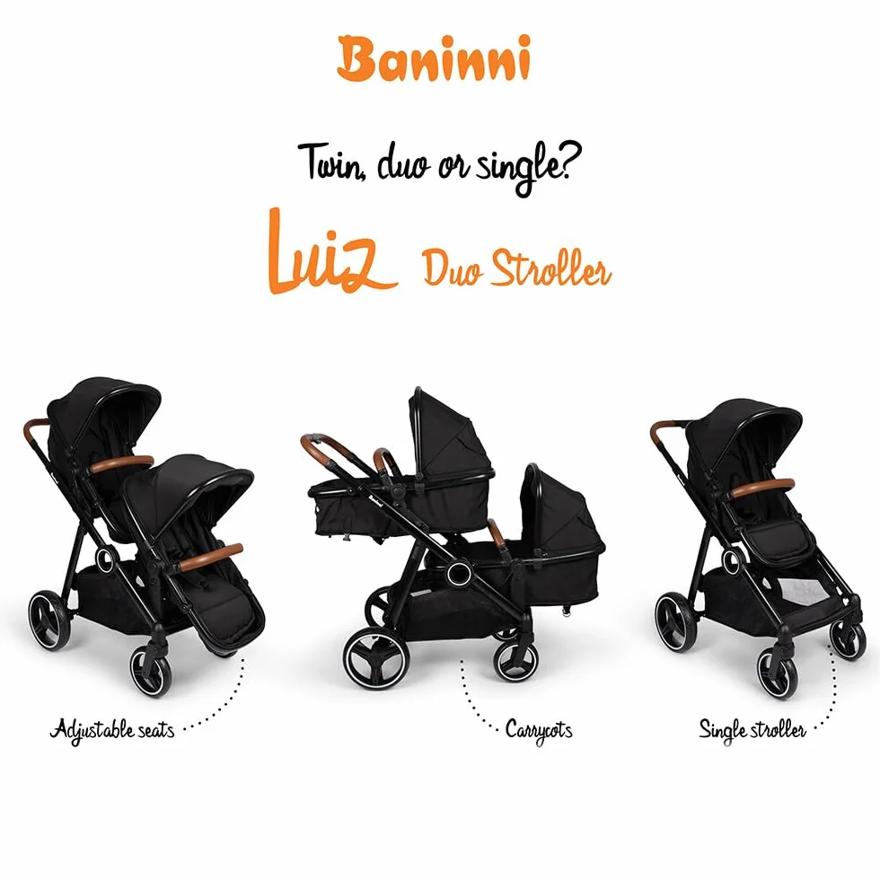 Baninni Poussette Double 4-en-1 avec Siège d’Auto Luiz Noir