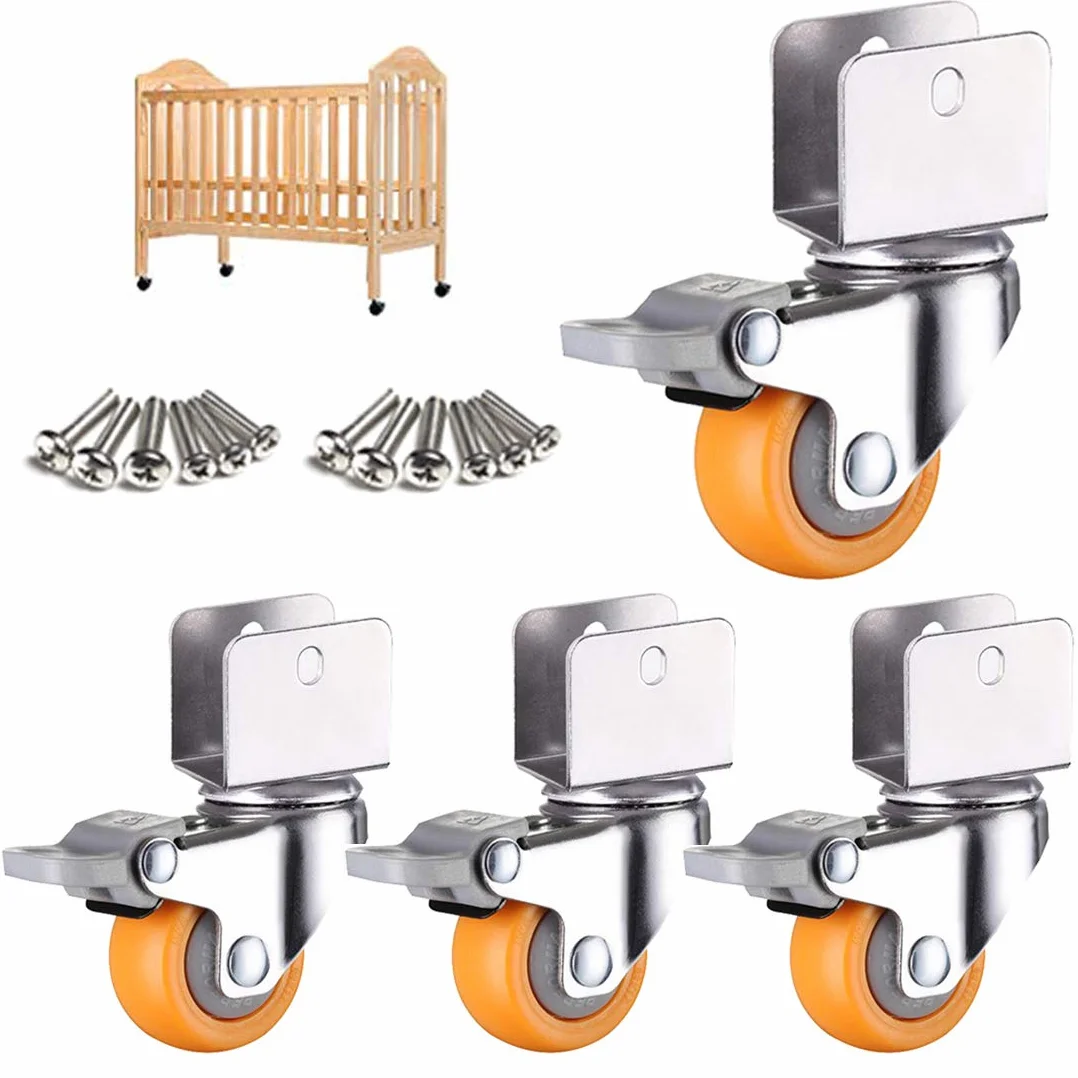 Roulettes pivotantes lourdes 1,5 pouces 38 mm pour berceaux avec support en U, roulettes de meubles en nylon, capacité 75 kg