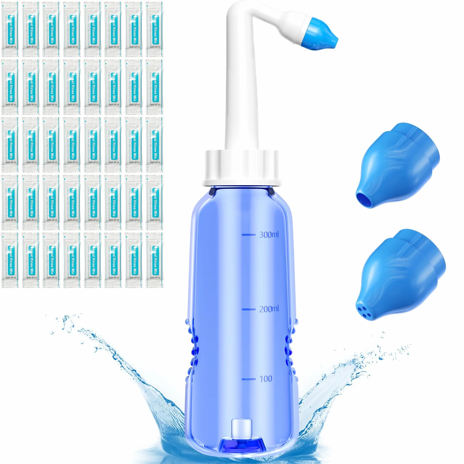 Lavage Nez 300ml Seringue Nasale Adulte avec Sachets de Sel Nasal Kit Irrigation Nasale