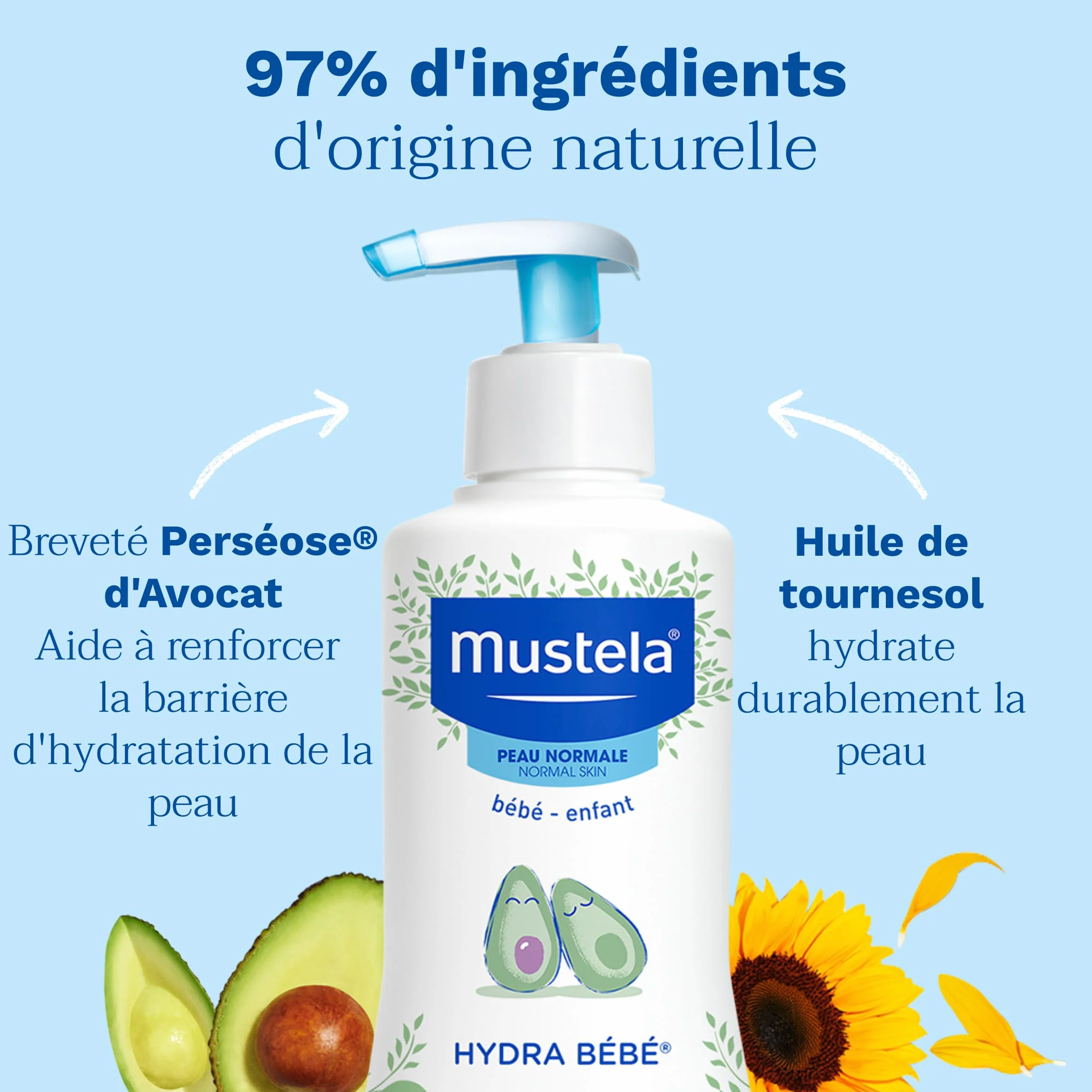 Mustela Lait Hydratant Corps Hydra Bébé Avocat BIO 97% Ingrédients Naturels Dès la Naissance