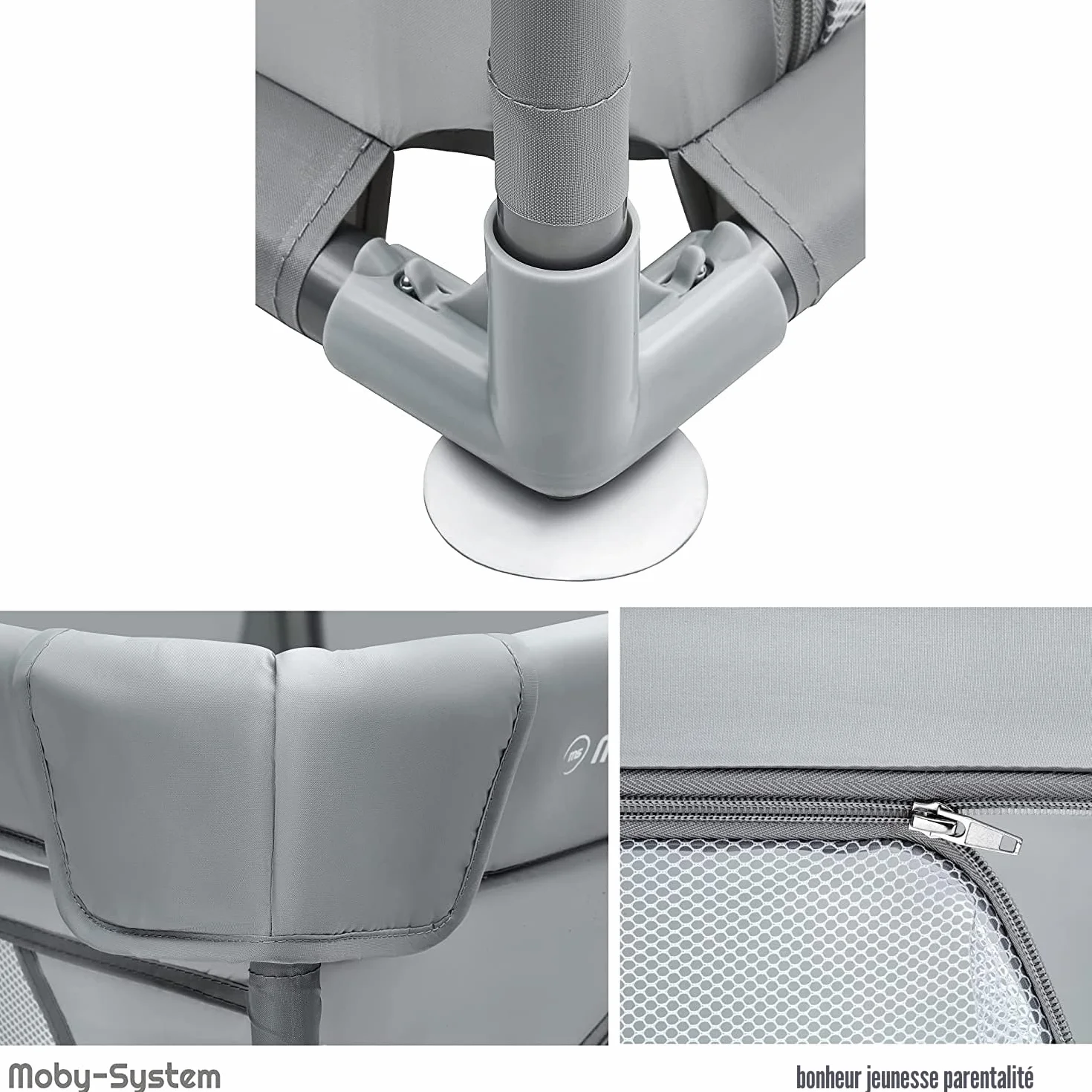 Moby-System Parc pour bébé 200 x 140 cm gris centre d'activités avec base antidérapante imperméable