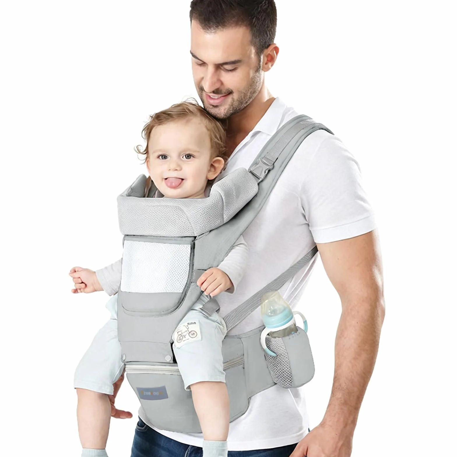 Porte Bébé Ergonomique Ventral Dorsal Siège Hanche Coton Léger Respirant Réglable 0-48 Mois 3,5-25 kg