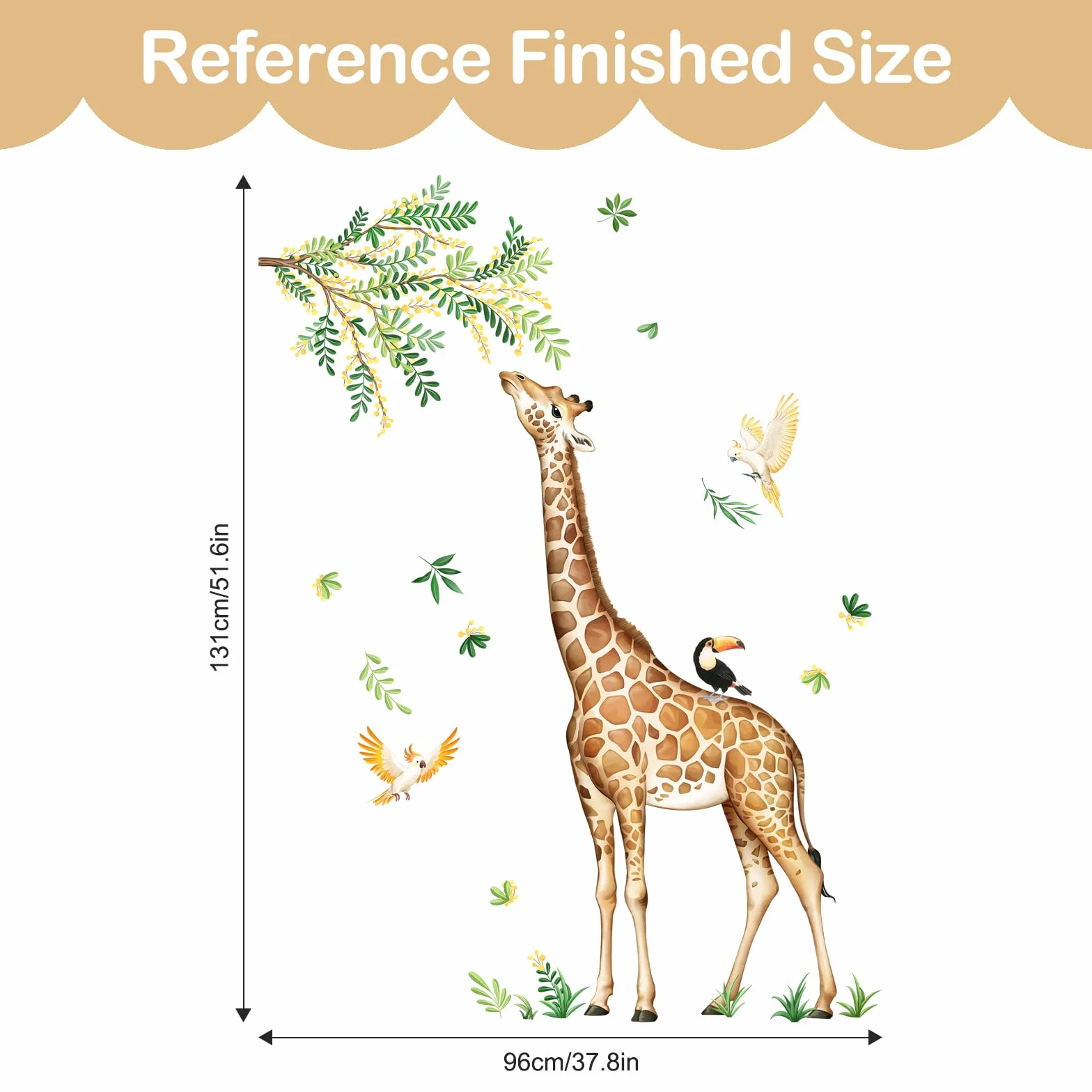 Girafe Stickers Muraux Animaux Jungle Décoration Murale Safari Feuilles Vertes Chambre Bébé Enfant