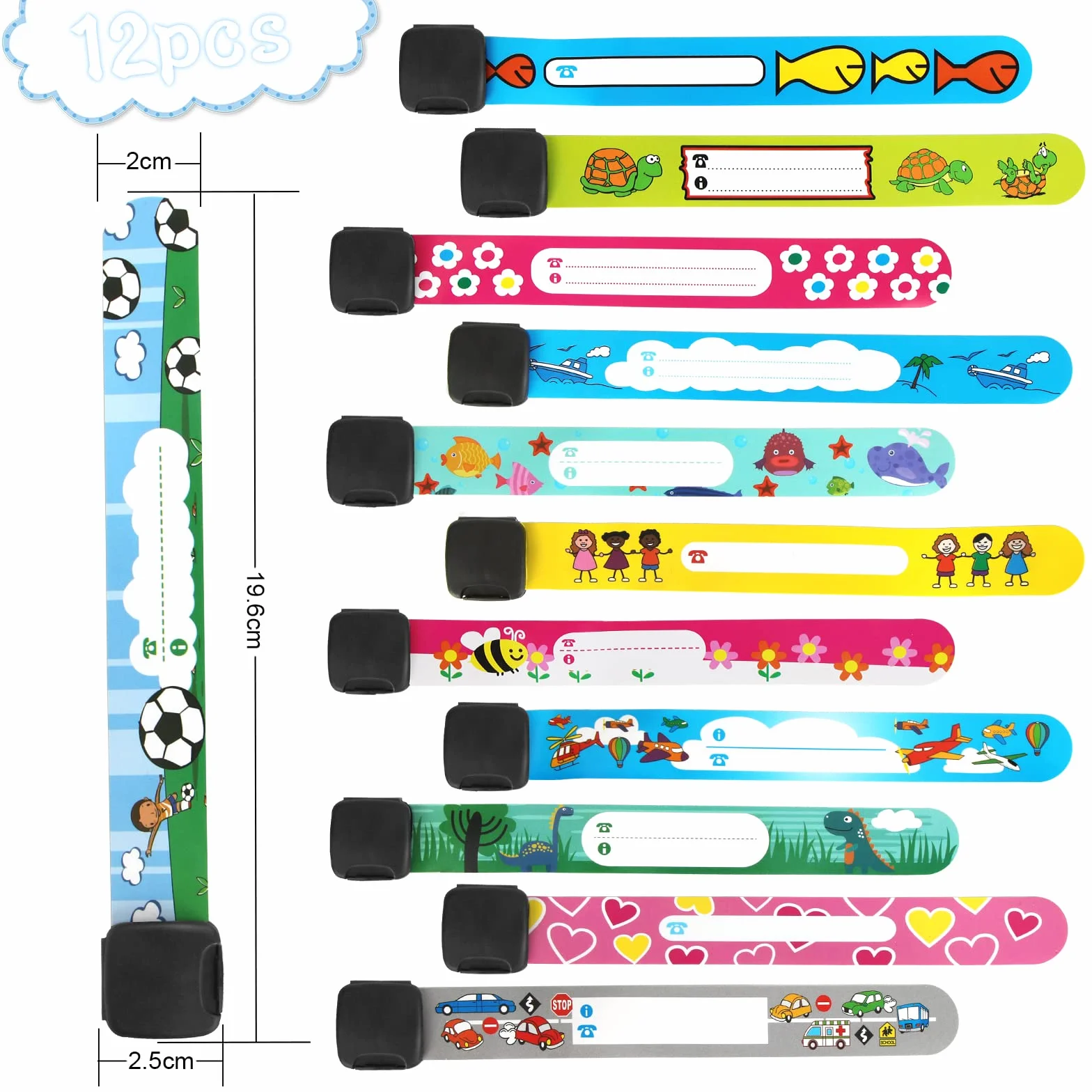 Bracelet Sécurité Enfant 12 Pack Identification Imperméable Réutilisable