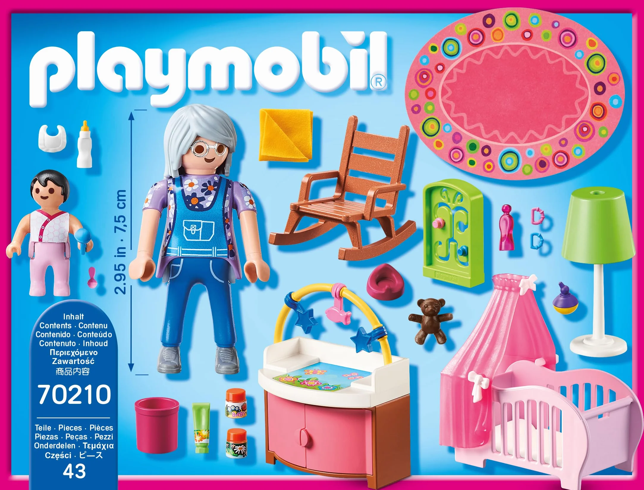 Playmobil 70210 Chambre de bébé - Dollhouse avec Deux Personnages, lit bébé, Table à Langer, Lampe sur Pied, Fauteuil à Bascule - Dès 4 Ans