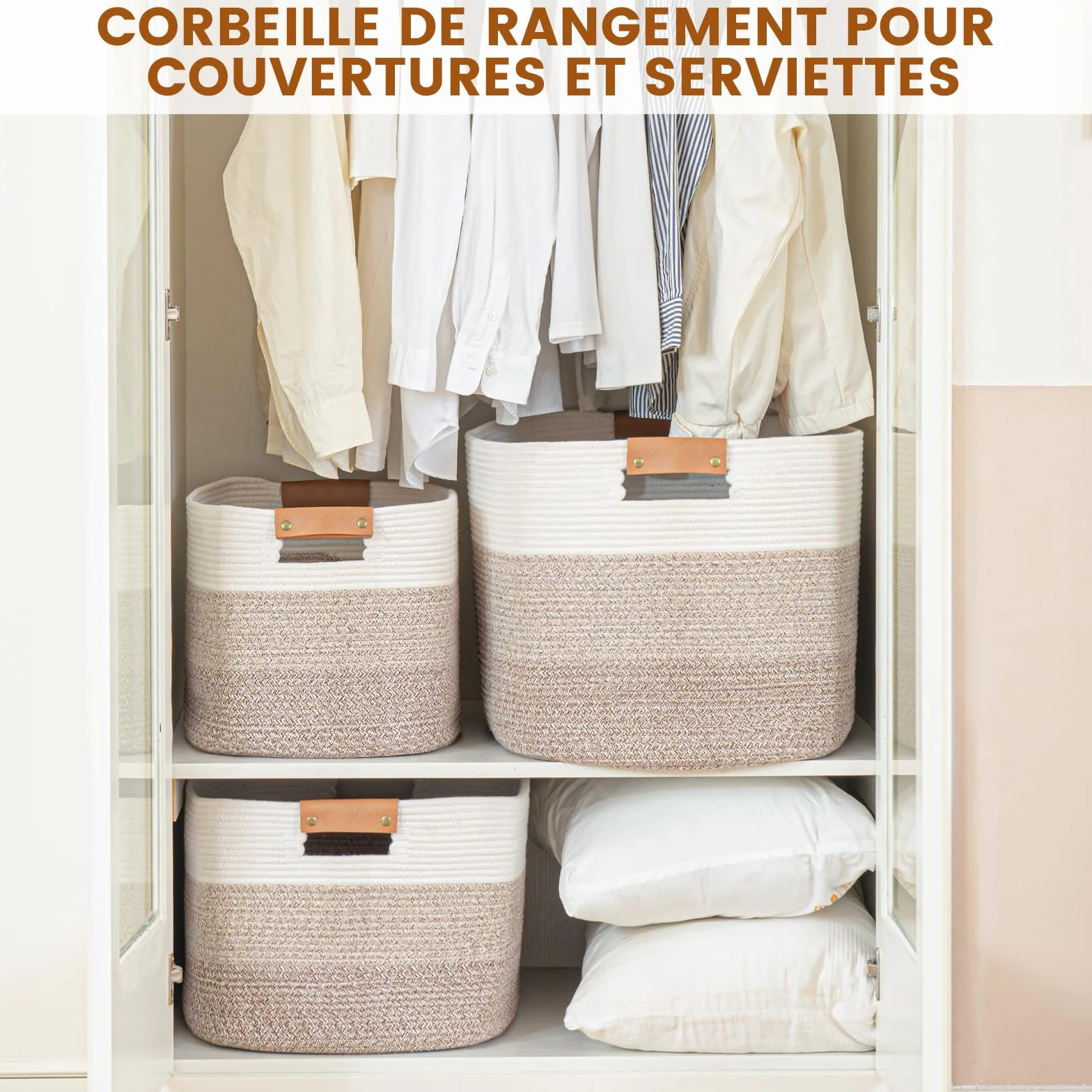 Panier de Rangement Rectangulaire 72L pour Couvertures, Jouets et Linge, Dégradé de Marron