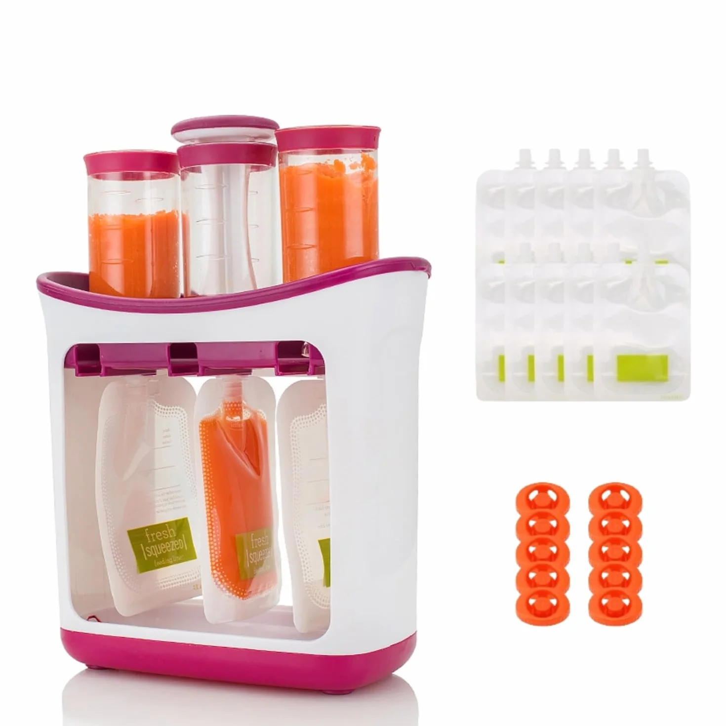 Machine à Aliments pour Bébé avec Sacs Compressibles Sans BPA, Station de Compression pour Smoothie Jus de Fruits