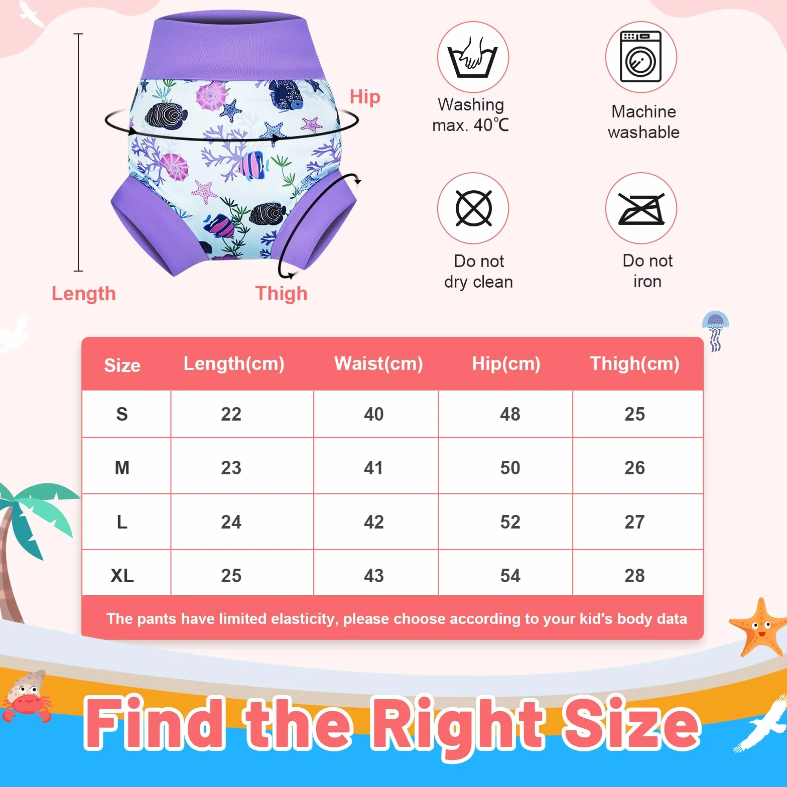 Couches de Bain Lavable et Réutilisables Lot de 3 pour Enfants, Couche Piscine Bébés, Trio tropical, 4-5 Ans